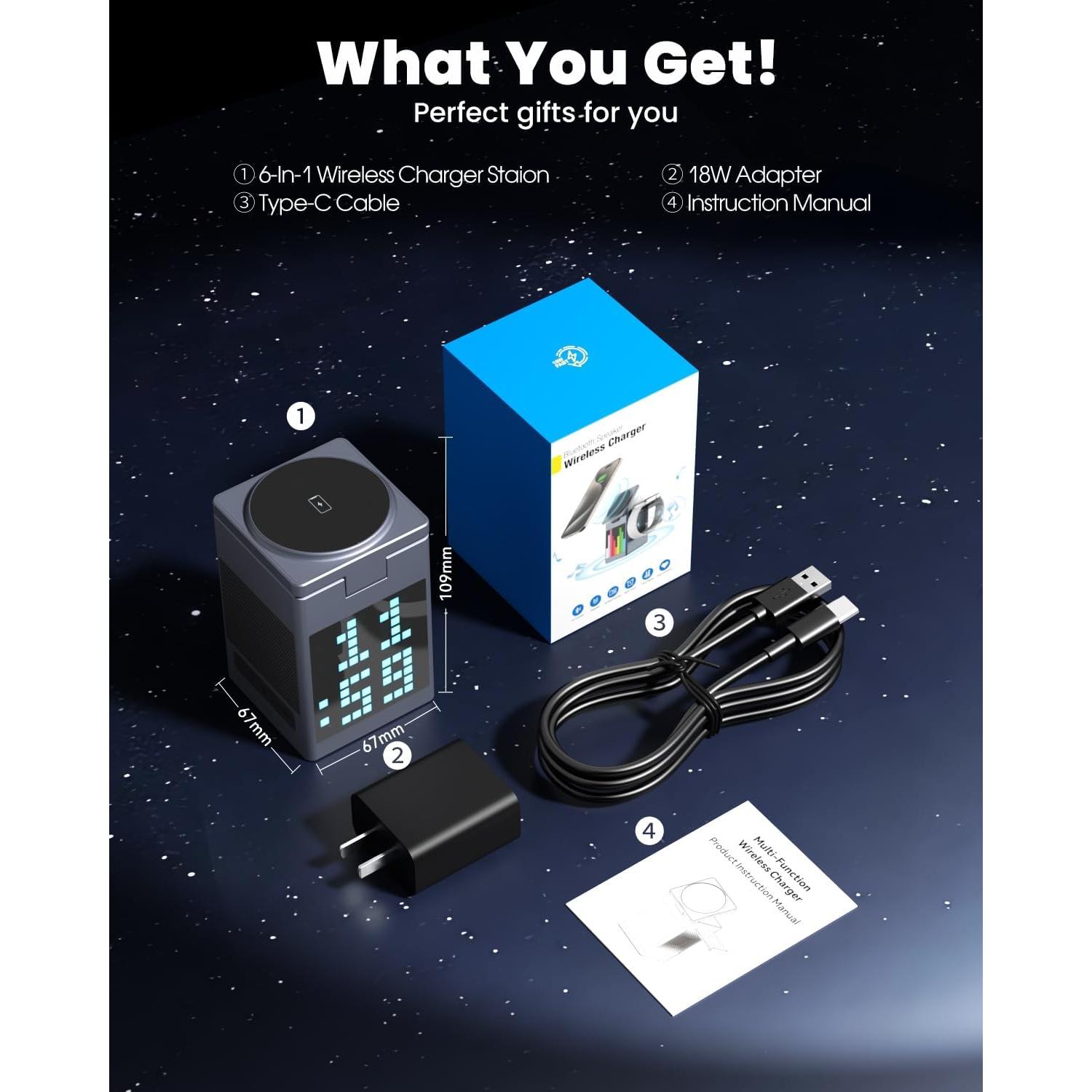 Cargador Inalámbrico 3-en-1 Vivilumens con Altavoz y Reloj