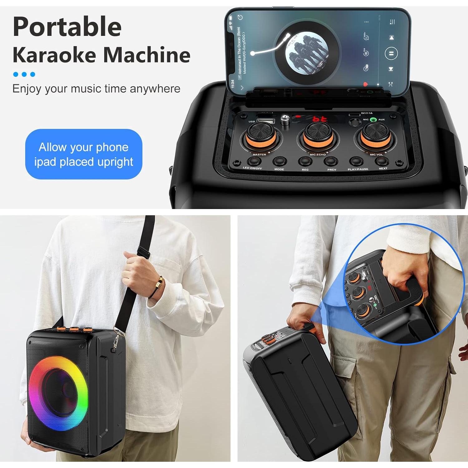 Máquina de Karaoke HWWR Portátil Bluetooth 2 Micrófonos