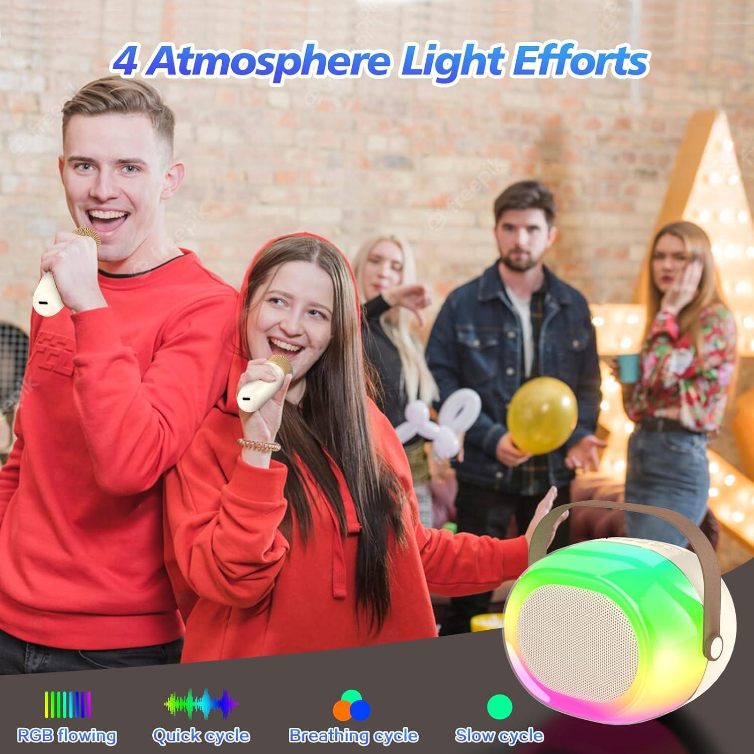 Karaoke Portátil MEGUO K38 con 2 Micrófonos y Luces