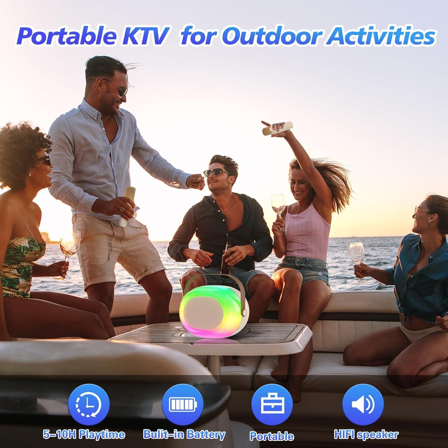 Karaoke Portátil MEGUO K38 con 2 Micrófonos y Luces