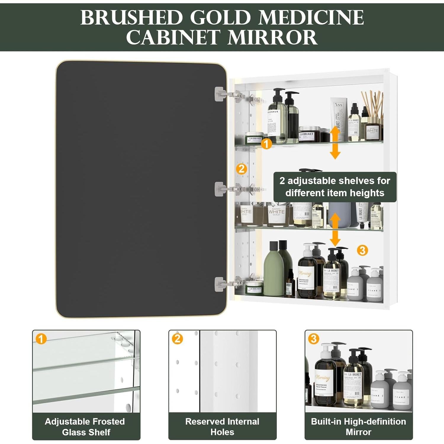 Armario de Medicina WallByond con Espejo 61x91 cm Dorado