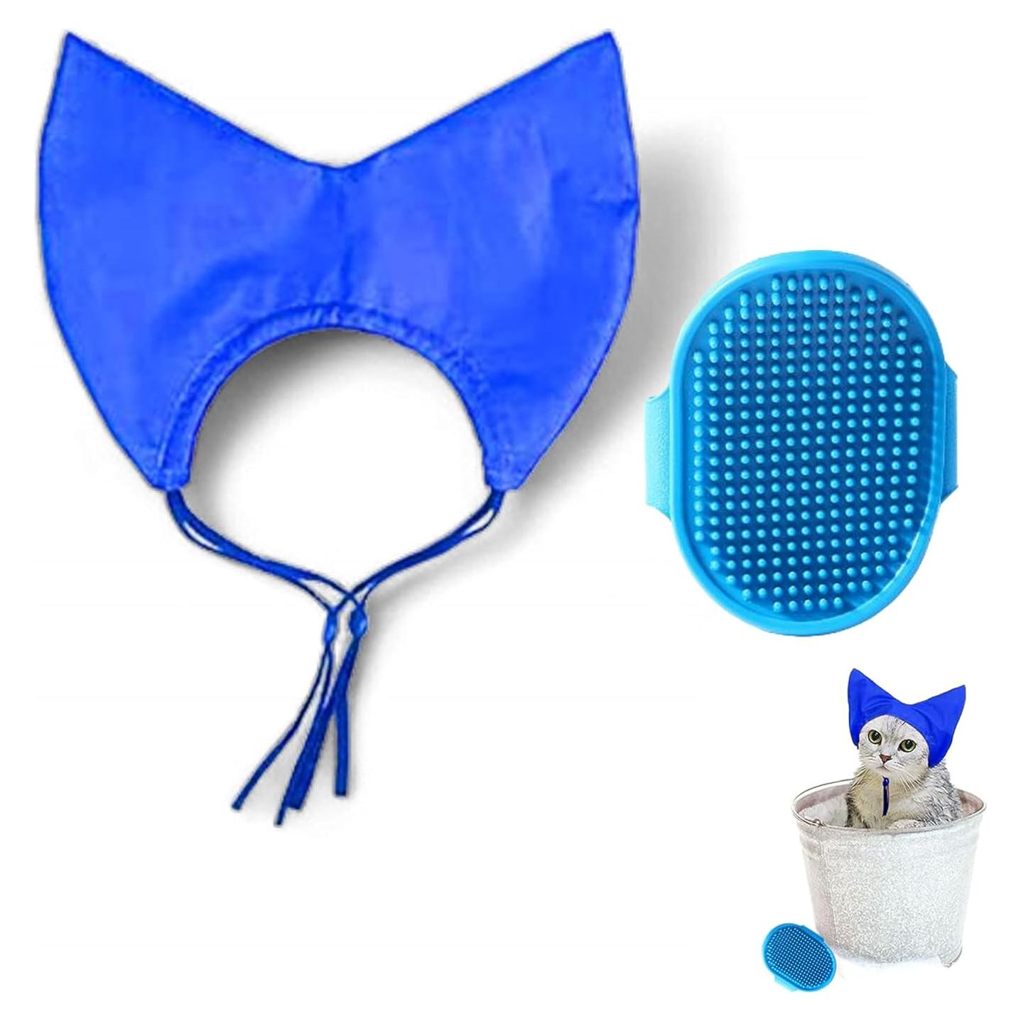 Conjunto de Gorro de Ducha y Cepillo para Gatos Homedy Azul