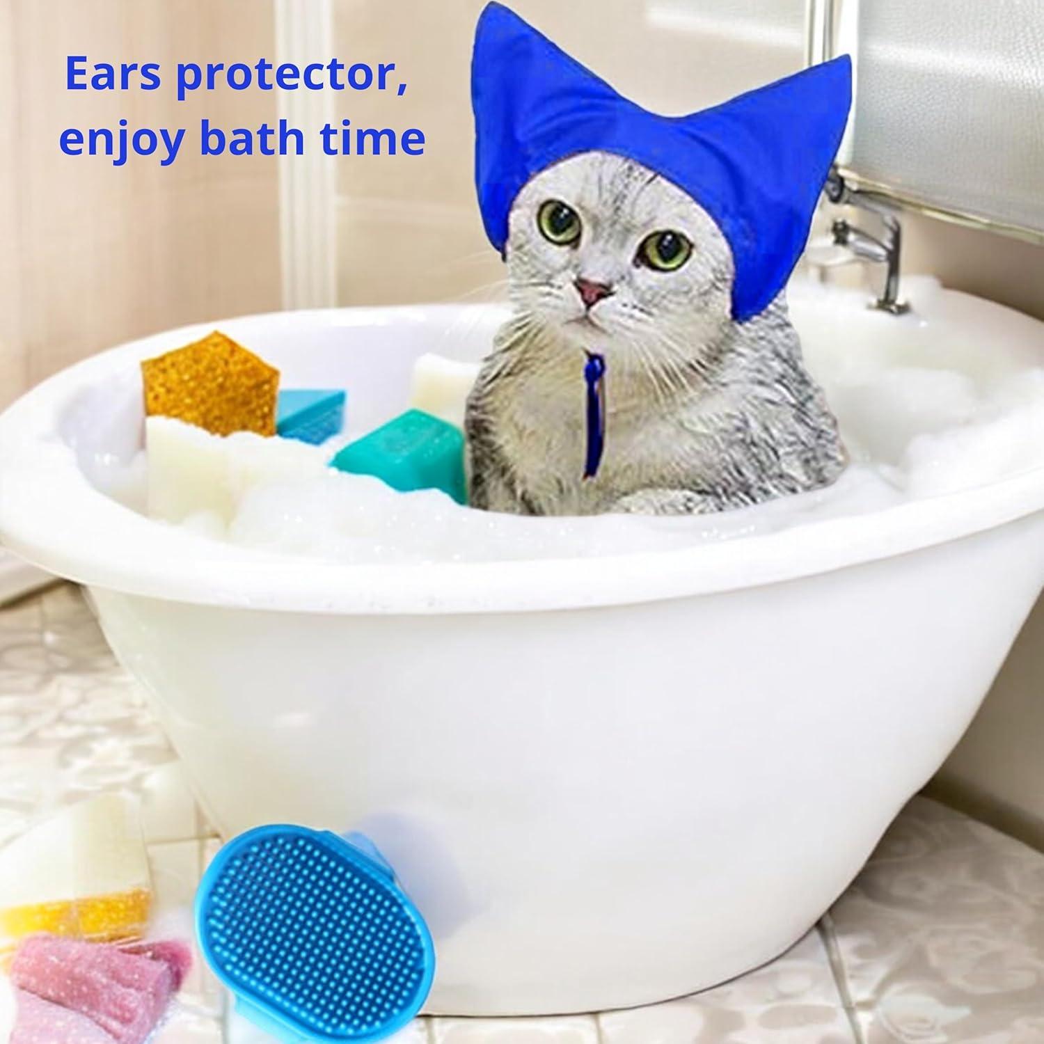 Conjunto de Gorro de Ducha y Cepillo para Gatos Homedy Azul