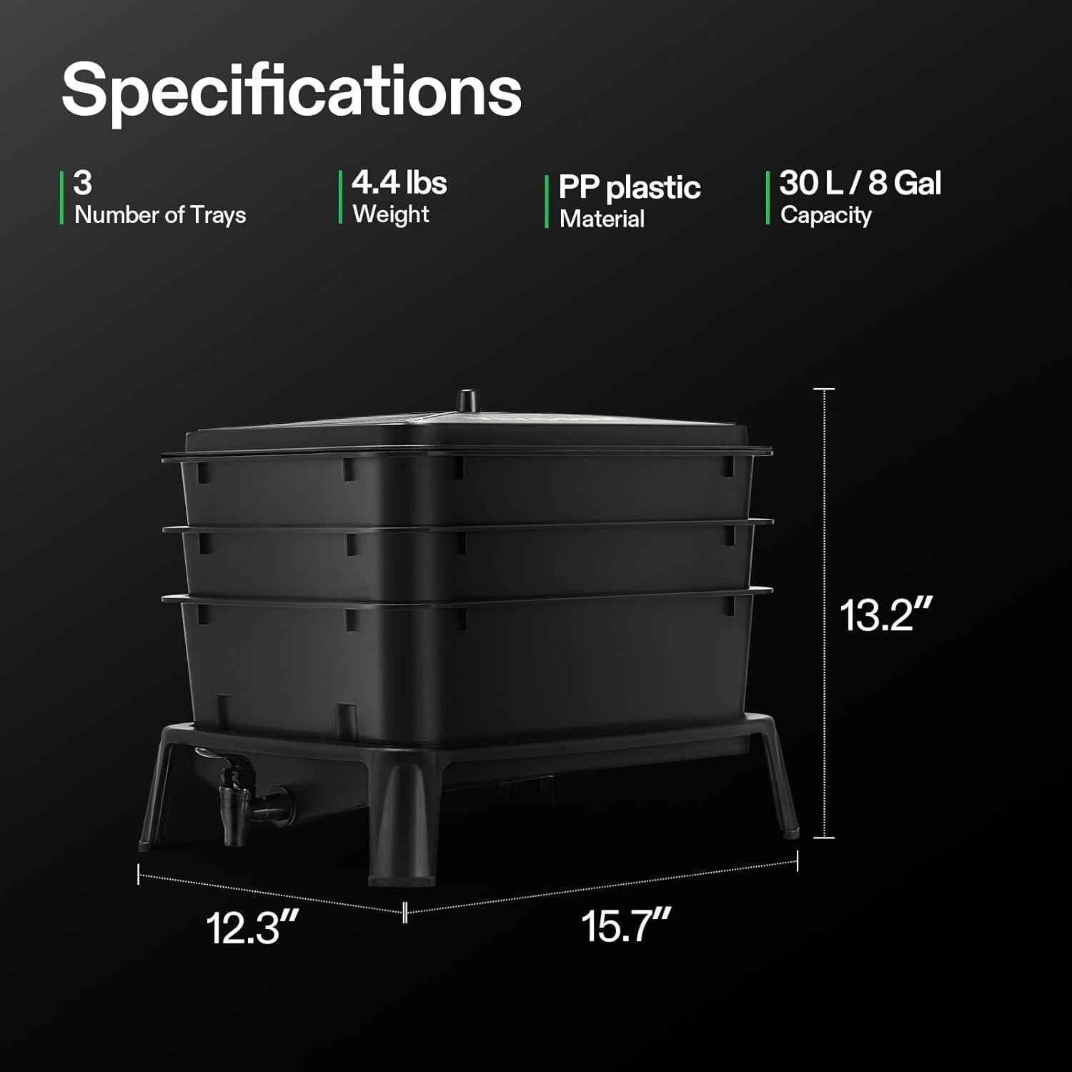 Contenedor de Compostaje de Lombrices VIVOSUN 30L 3 Capas