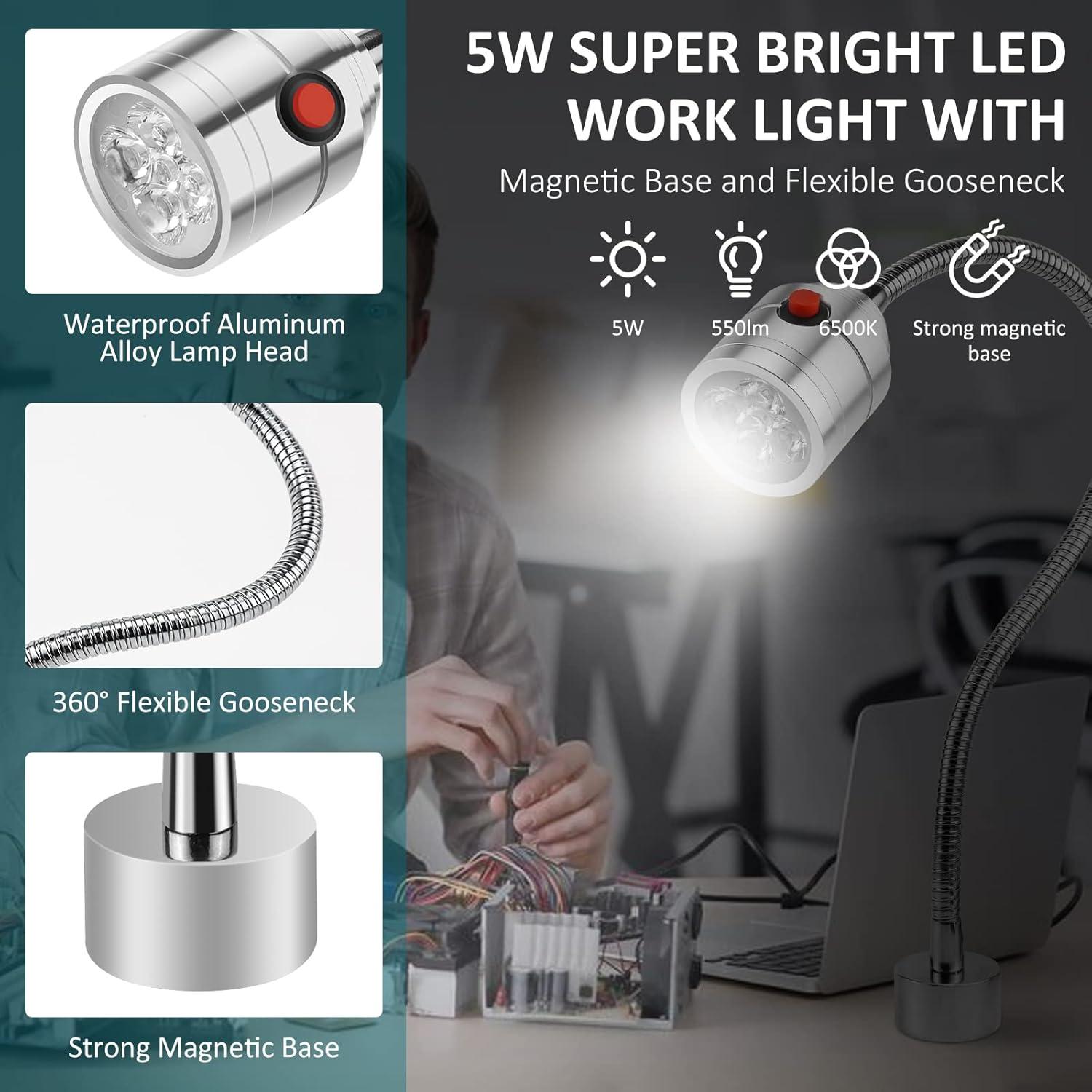Luz de Trabajo LED Magnética Deeffe 5W Cuello de Cisne 550 Lúmenes