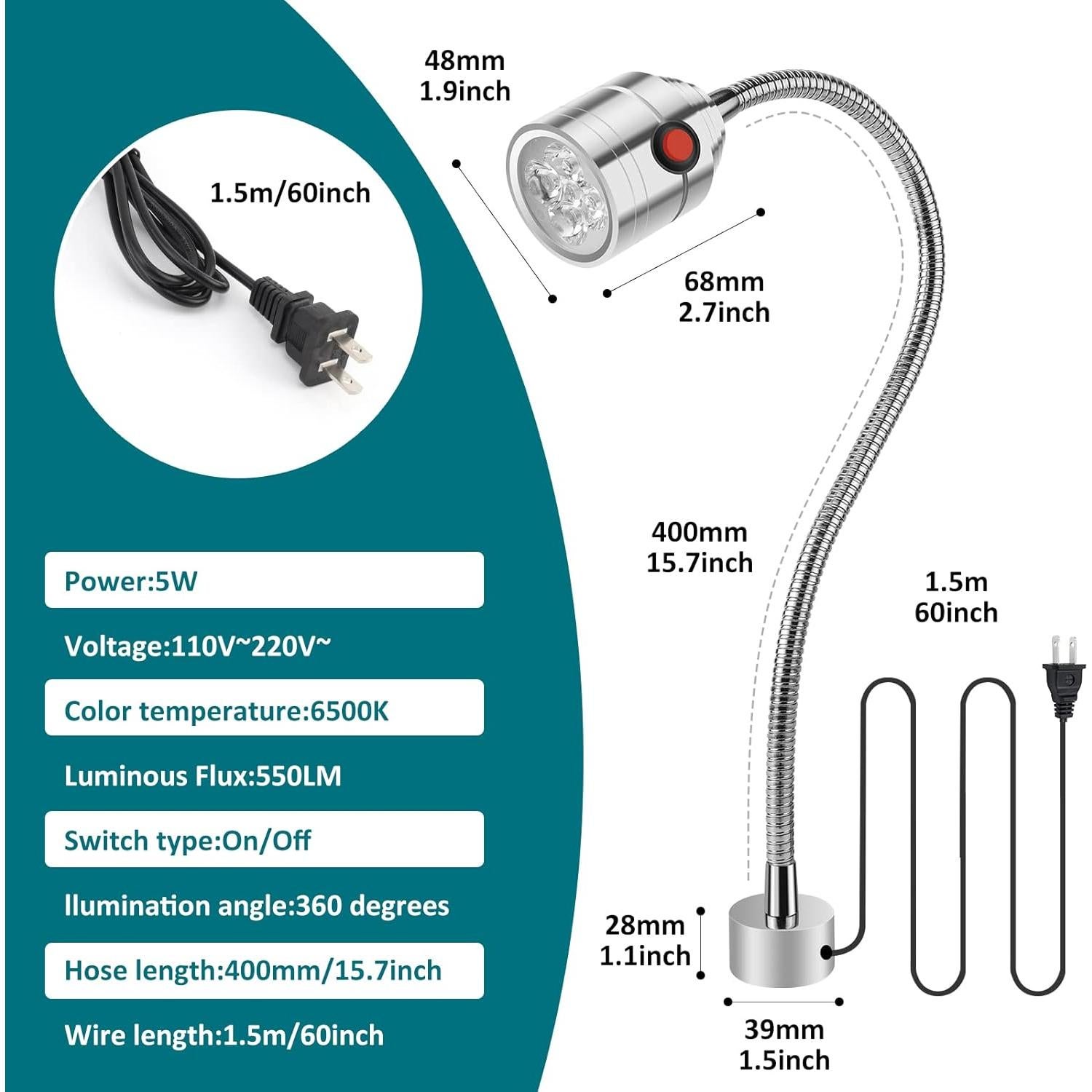 Luz de Trabajo LED Magnética Deeffe 5W Cuello de Cisne 550 Lúmenes