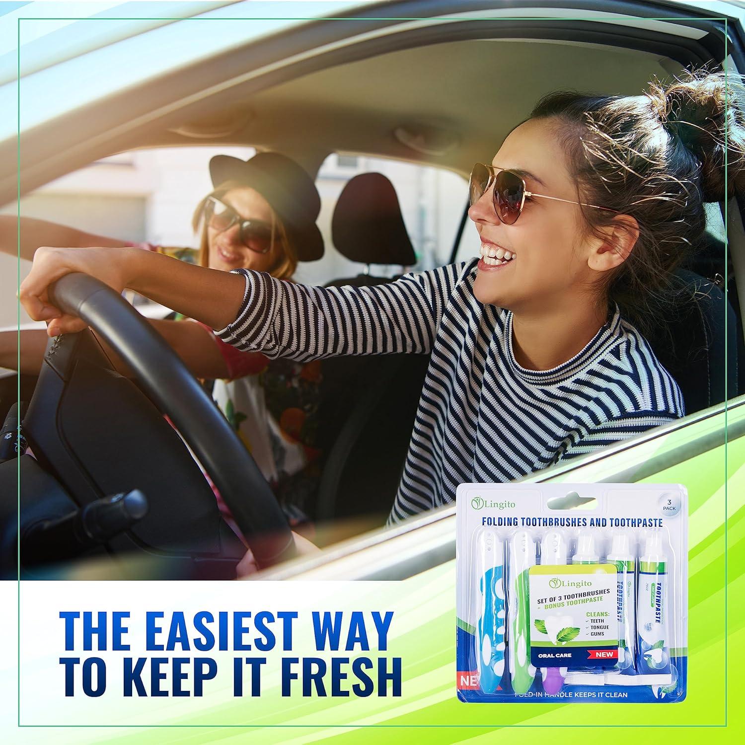 Kit de Cepillos de Dientes Plegables Lingito - 3 Paquetes con Pasta