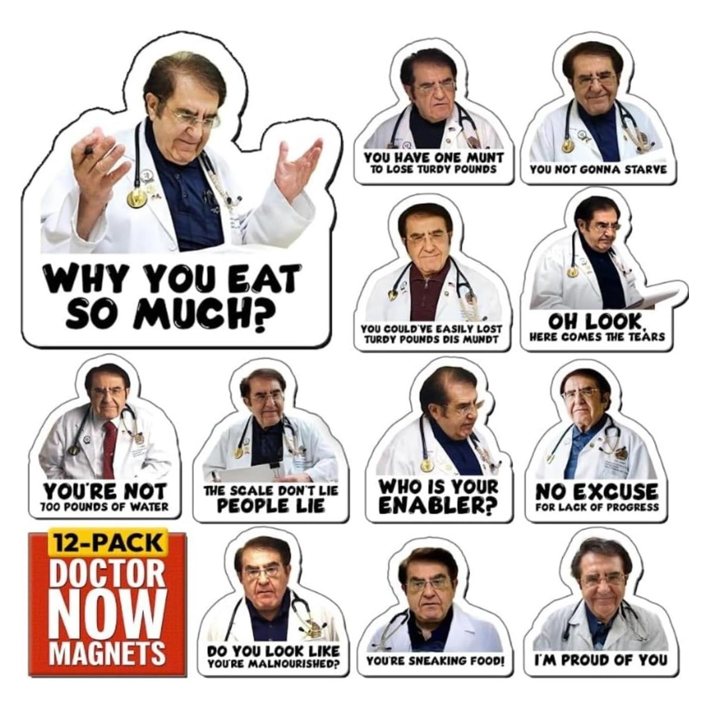 Paquete de 12 Imanes de Nevera Dr Now - Fuertes y Divertidos