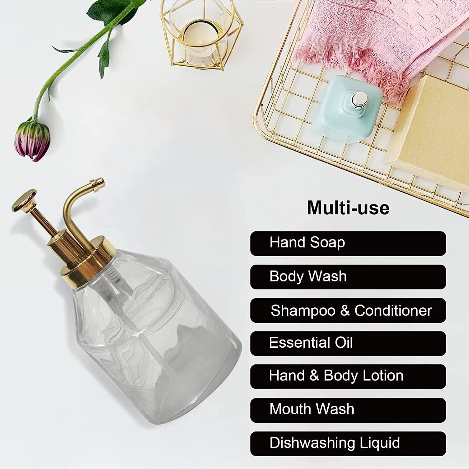 Juego de dispensadores de jabón Suanti 2 piezas vidrio 375ml