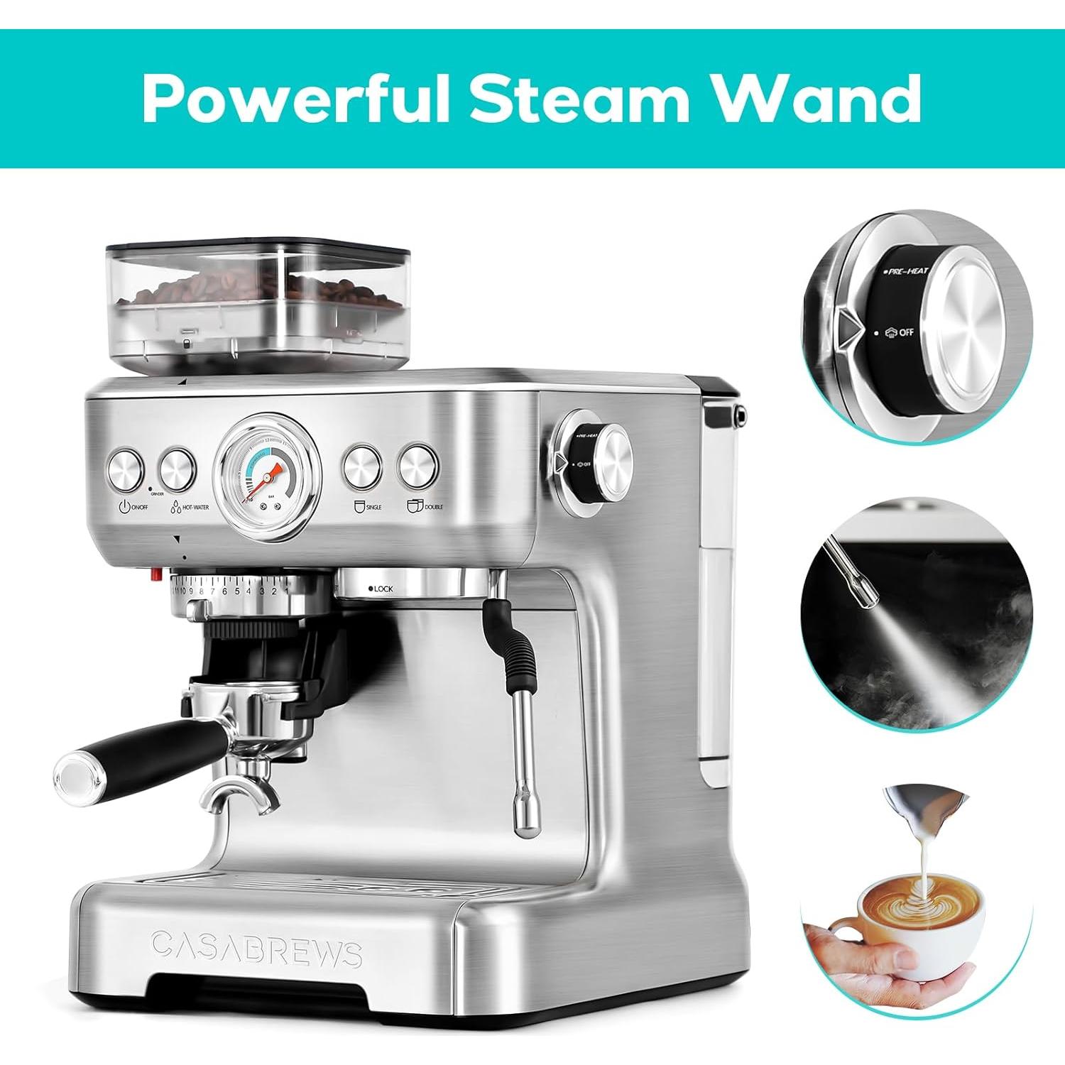 Máquina de Espresso CASABREWS 5700Gense con Molinillo y Varilla de Vapor