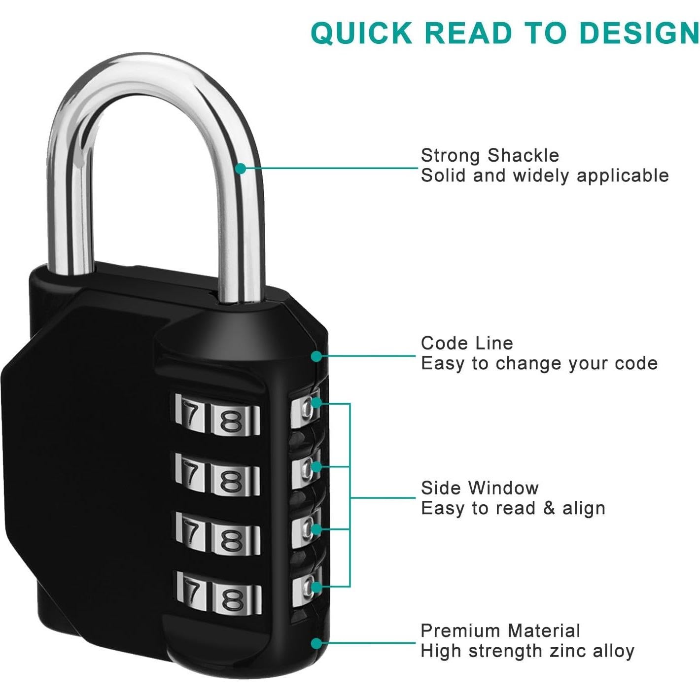 Candado de Combinación ZHEGE 4 Dígitos Resistente Negro