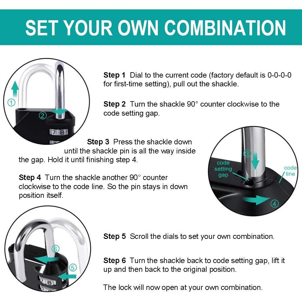 Candado de Combinación ZHEGE 4 Dígitos Resistente Negro