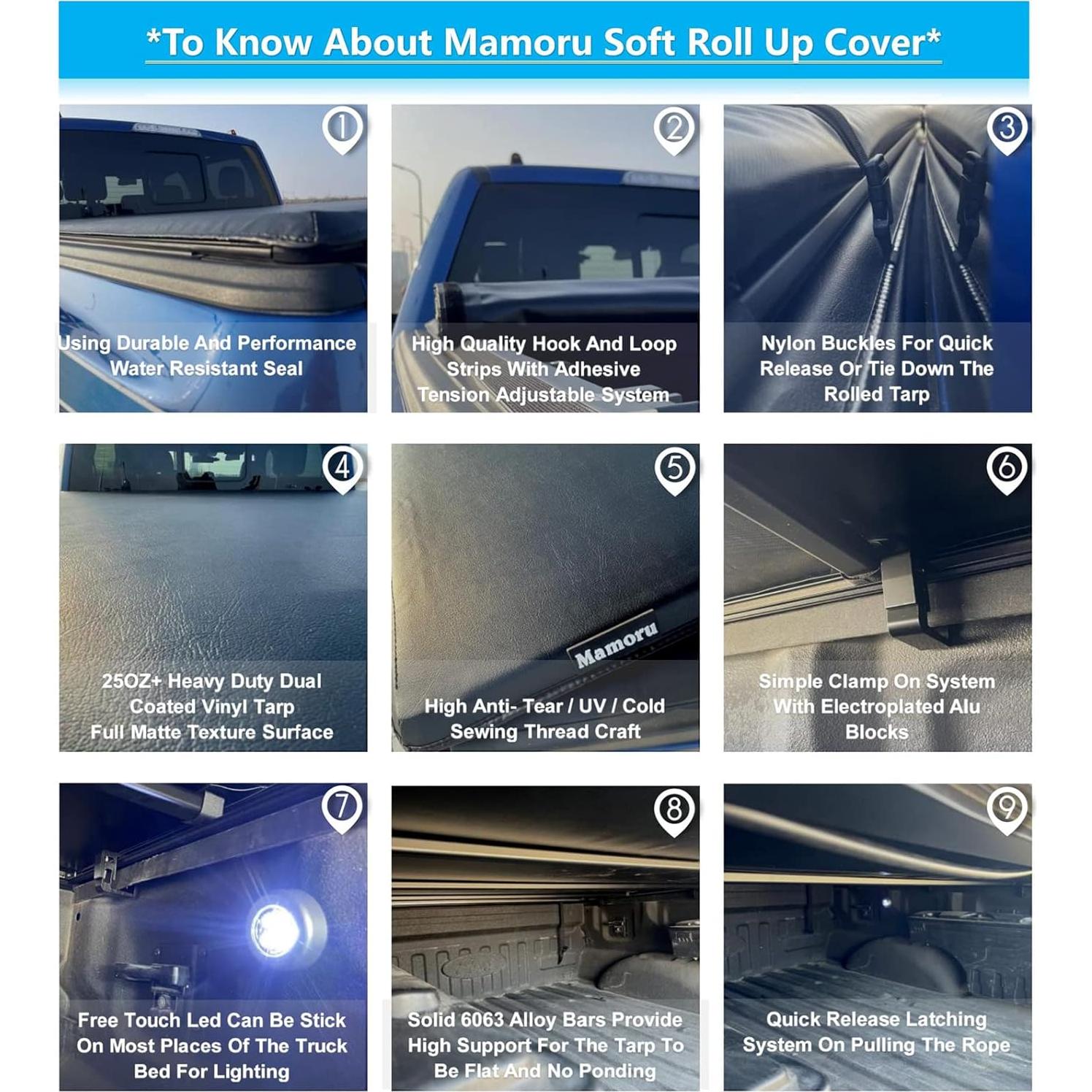 Cubierta Tonneau Mamoru Roll Up 1.52m para Ford Ranger 2019-2023