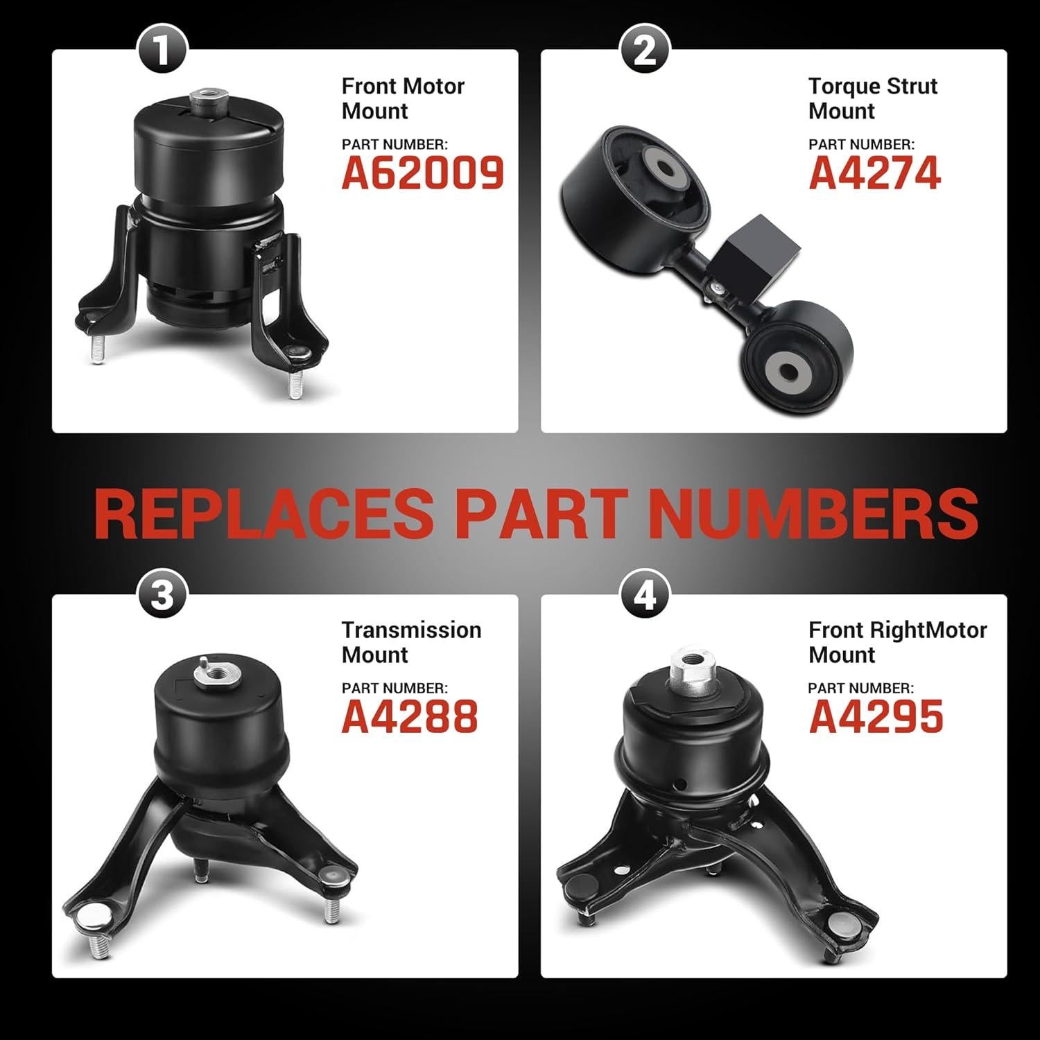 Juego de 4 Soportes de Motor CARORAV para Toyota Camry 2.4L 2007-2011