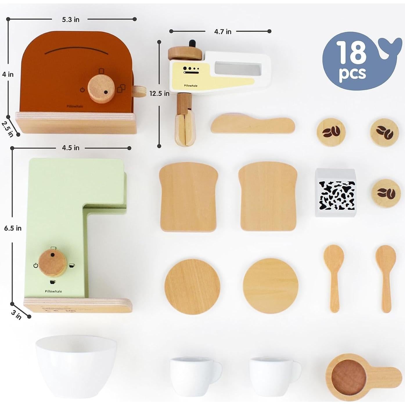 Kids Coffee Maker Playset,Wooden Toy Toaster,Toy Mixer,3-in-1 Kids Kitchen Playset,Pretend Play Kitchen Accessories,Wooden Kitchen Sets for Kids Toddlers Boys Girls Ages 3+