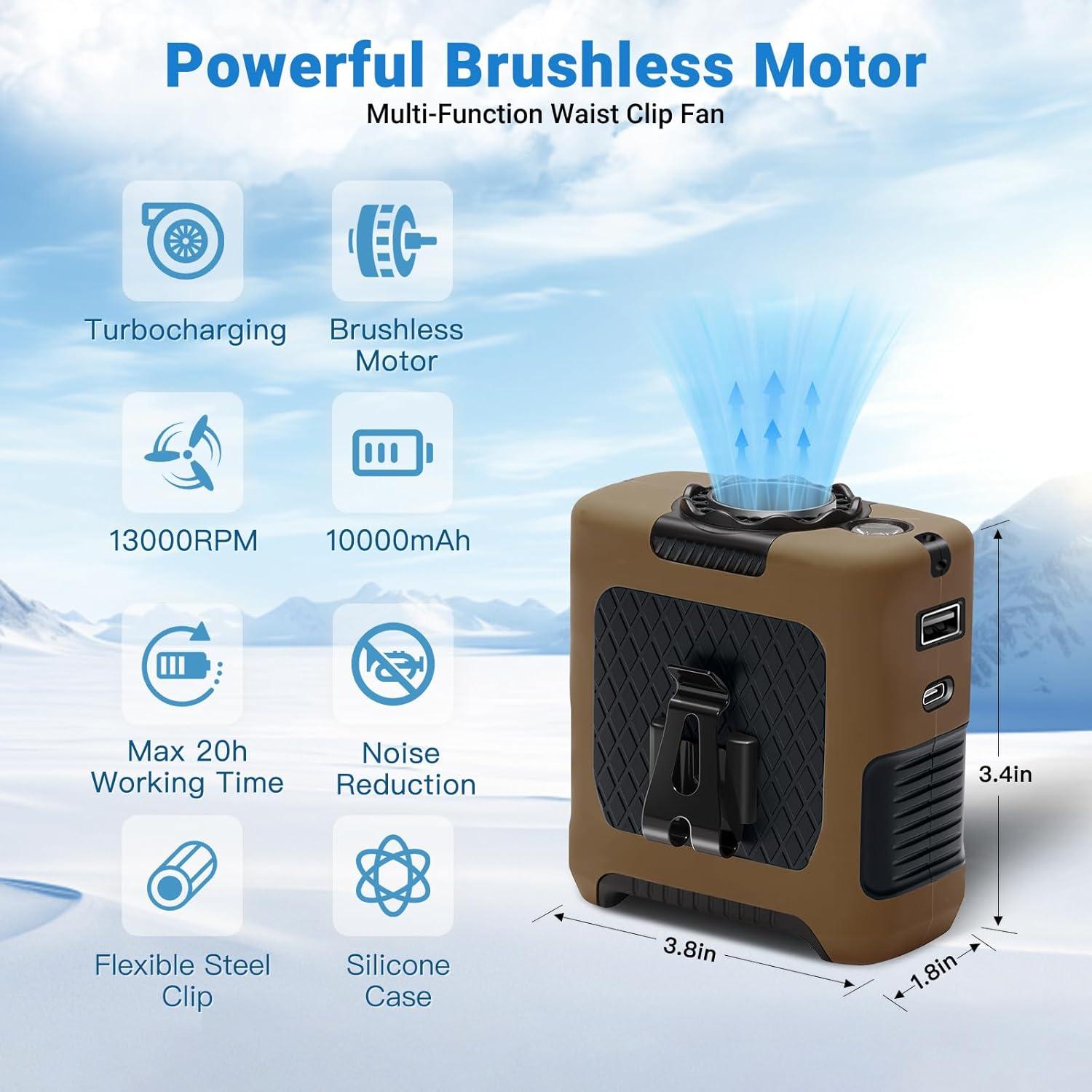 Ventilador Portátil de Cintura Recargable USB-C 10000mAh