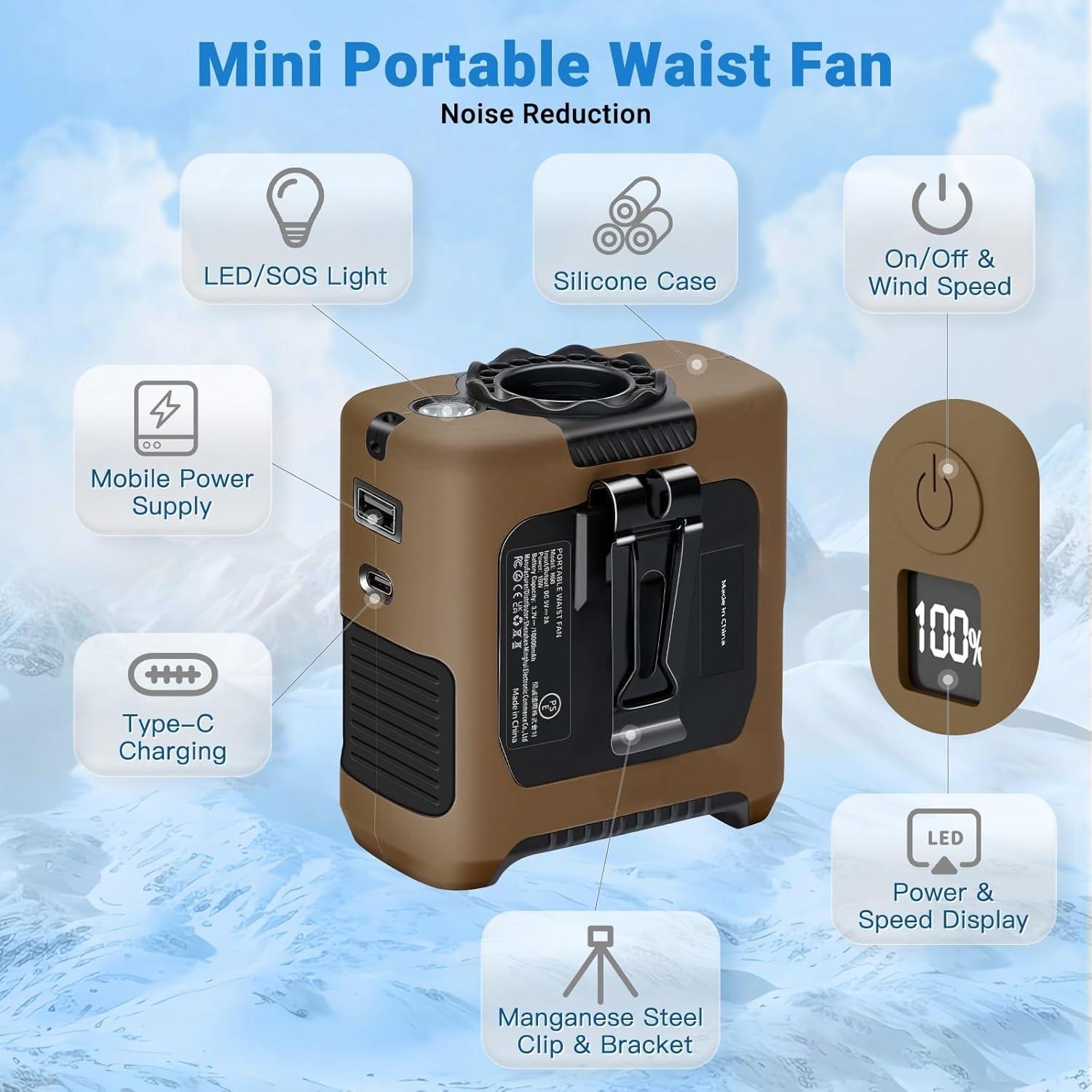 Ventilador Portátil de Cintura Recargable USB-C 10000mAh