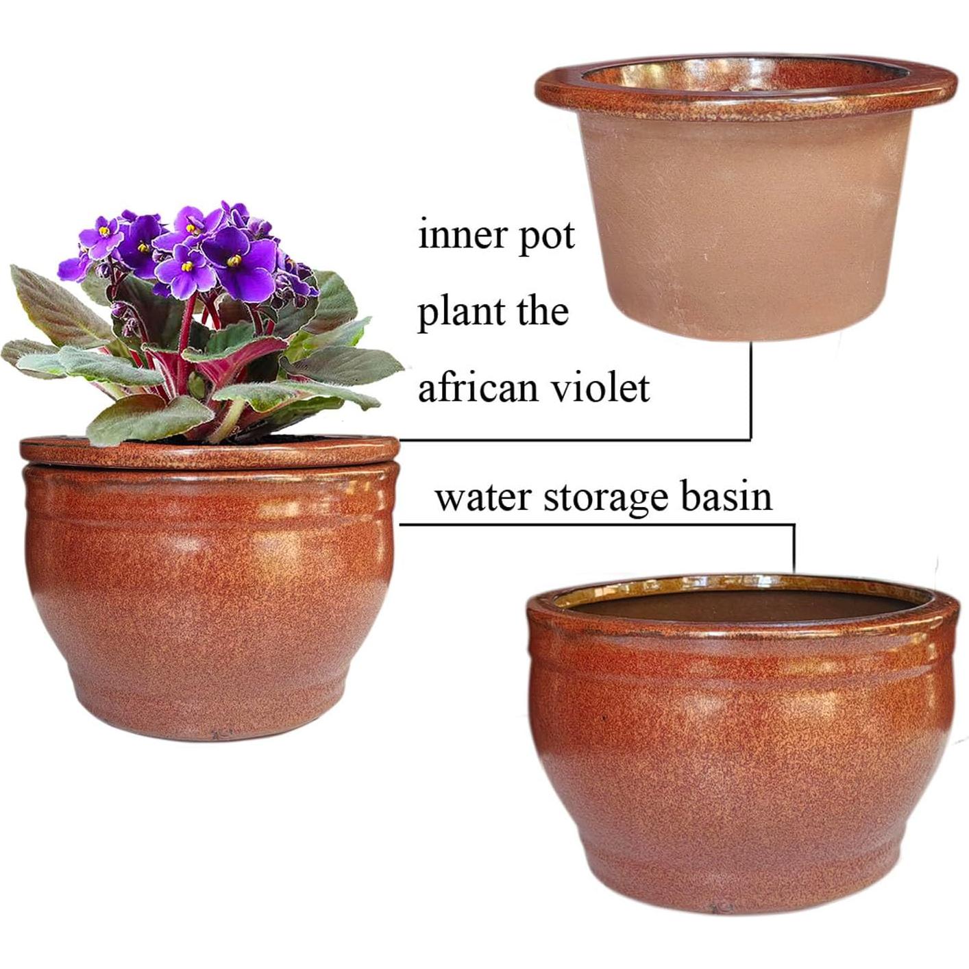 Maceta Autorriego Dphagesy 15 cm Cerámica Cobre Redonda