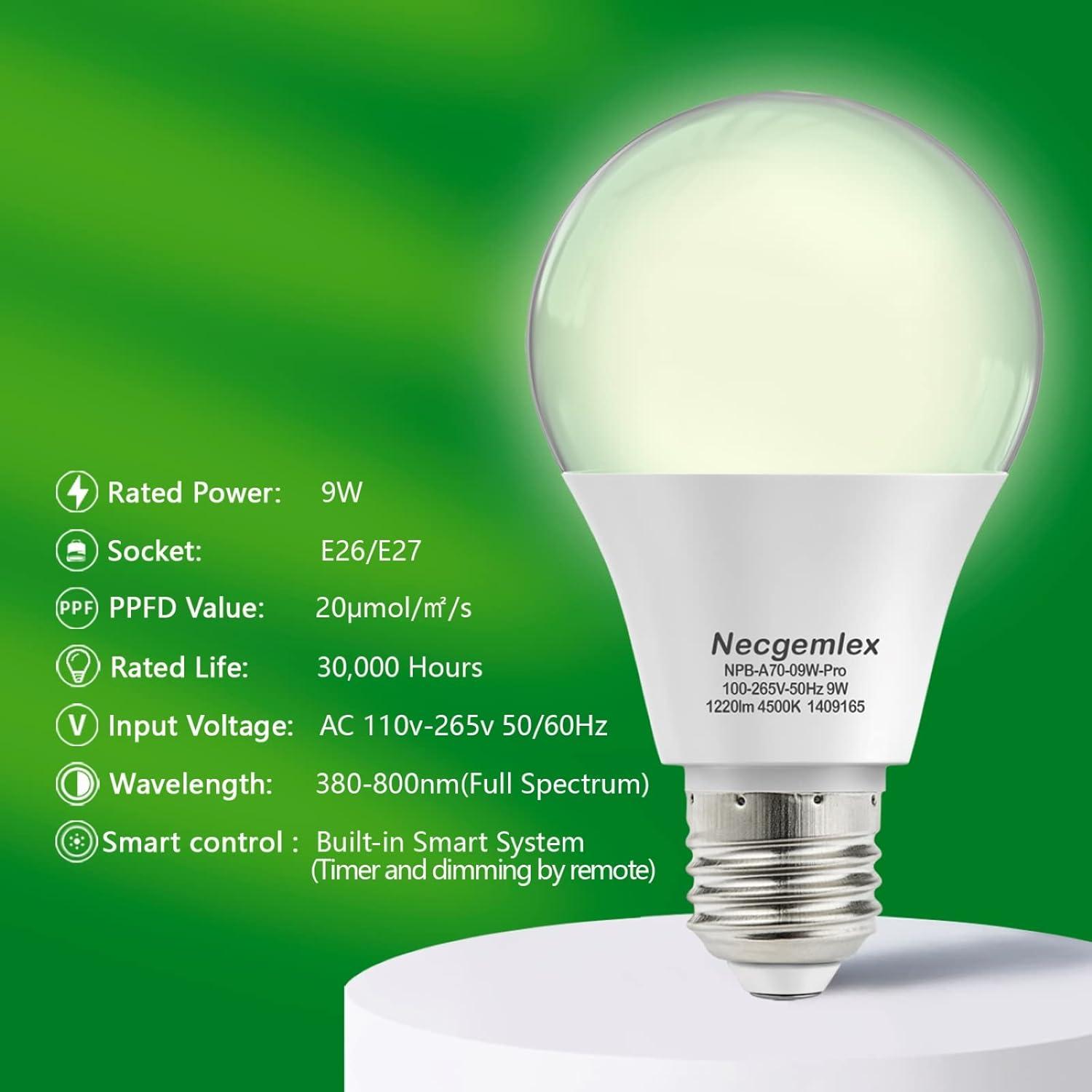 Bombillas LED Cultivo Necgemlex 9W Espectro Completo 4500K