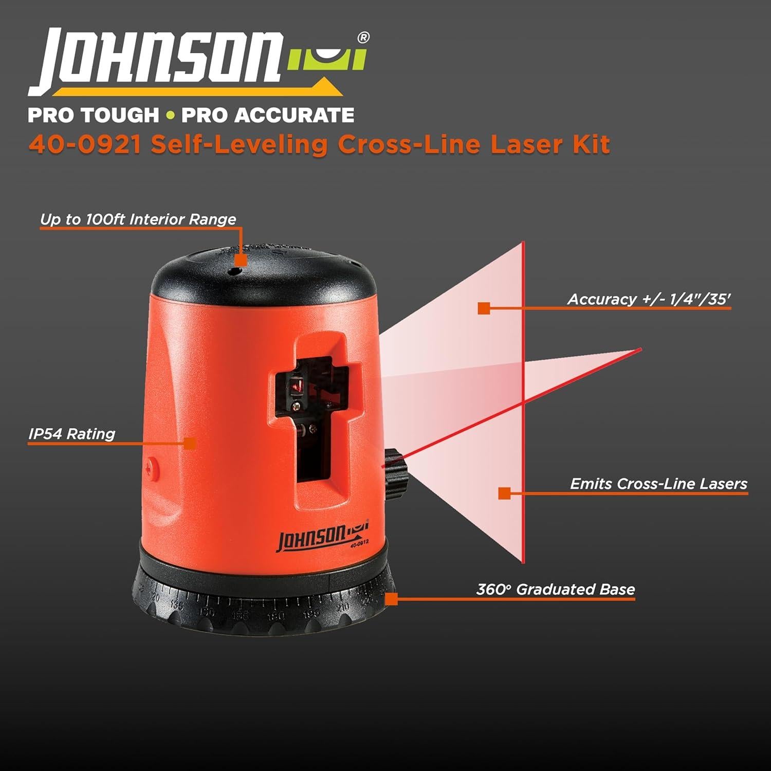 Nivel láser auto-nivelante Johnson 40-0921, 48 x 25 cm, Rojo