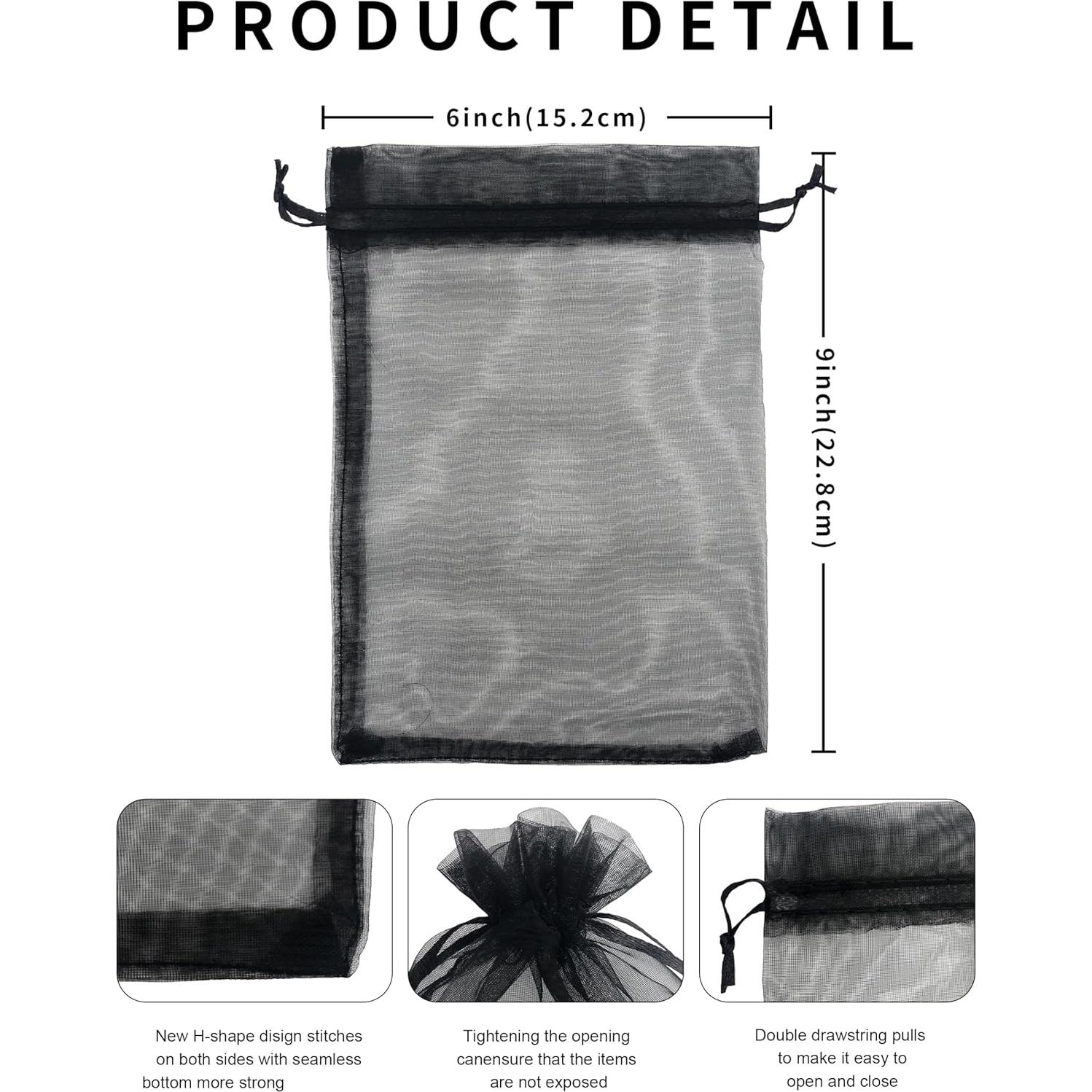 100 Bolsas de Regalo de Organza Negra 15x23 cm Jexila