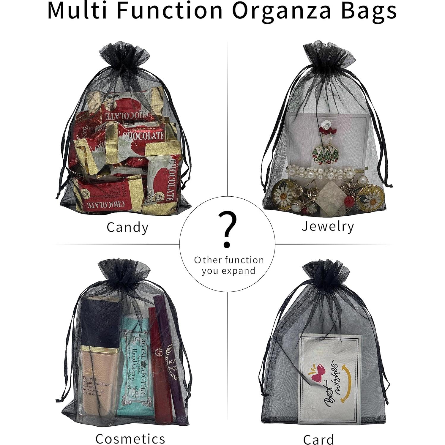 100 Bolsas de Regalo de Organza Negra 15x23 cm Jexila