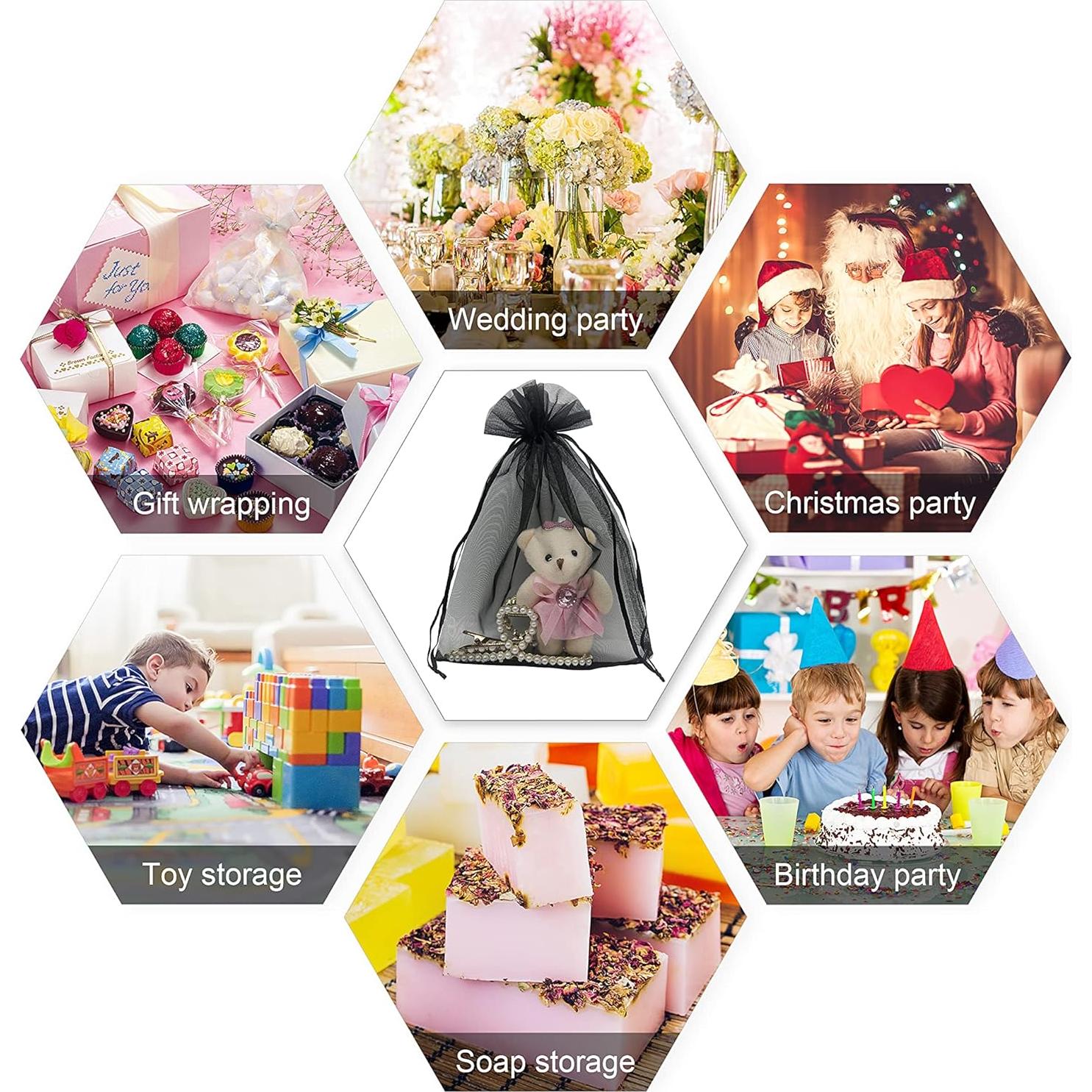 100 Bolsas de Regalo de Organza Negra 15x23 cm Jexila