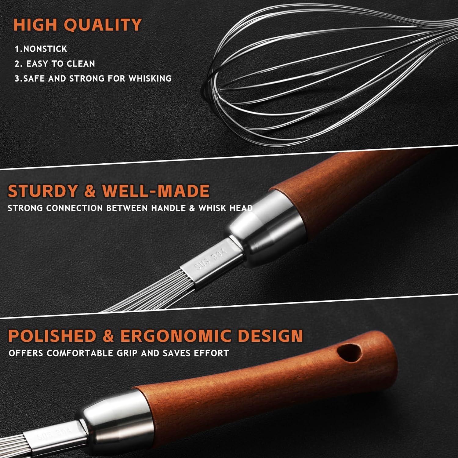 Batidor de Globo Kjsdn de Acero Inoxidable con Mango de Madera