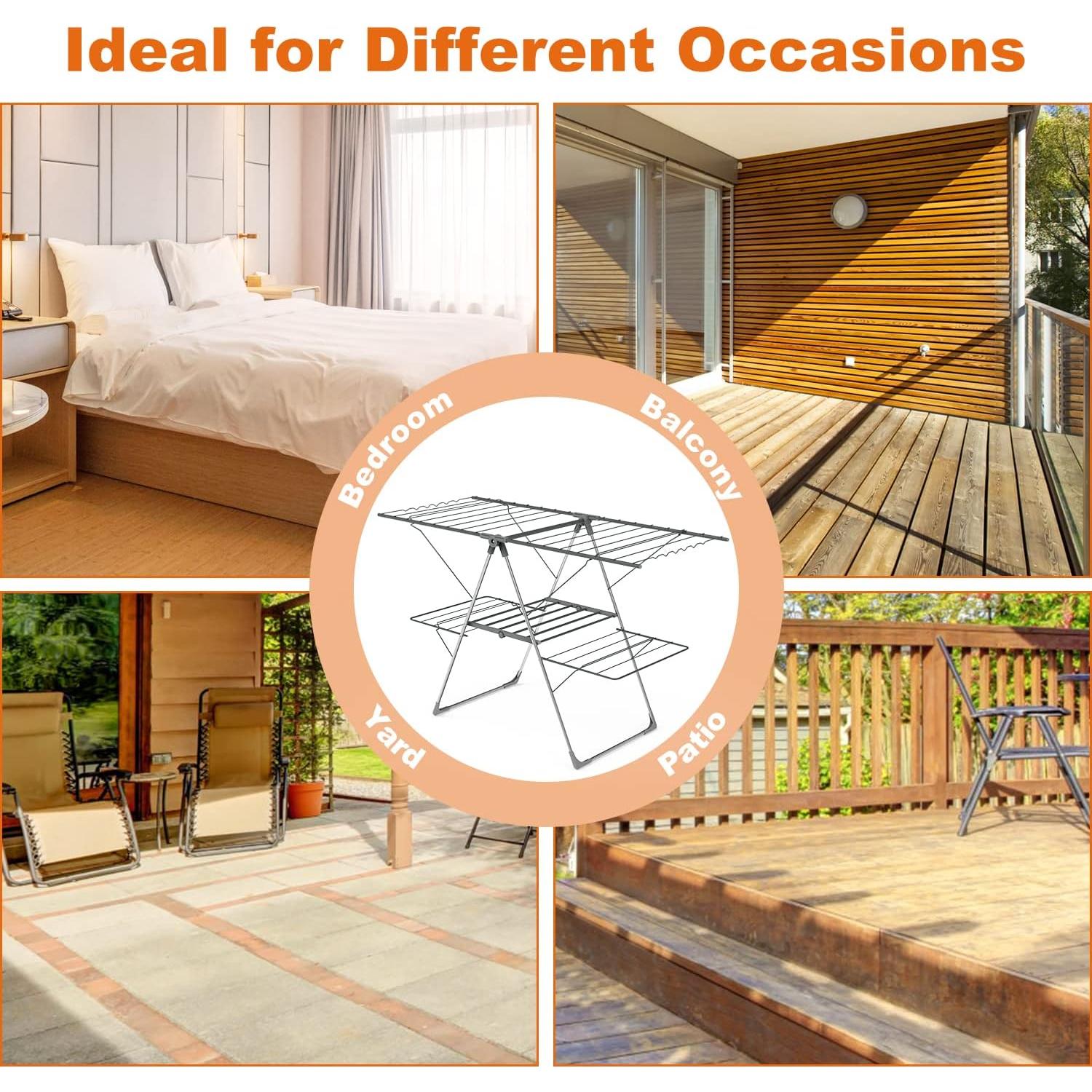 Estante para Secar Ropa Bigzzia Plegable 2 Niveles Acero Inoxidable