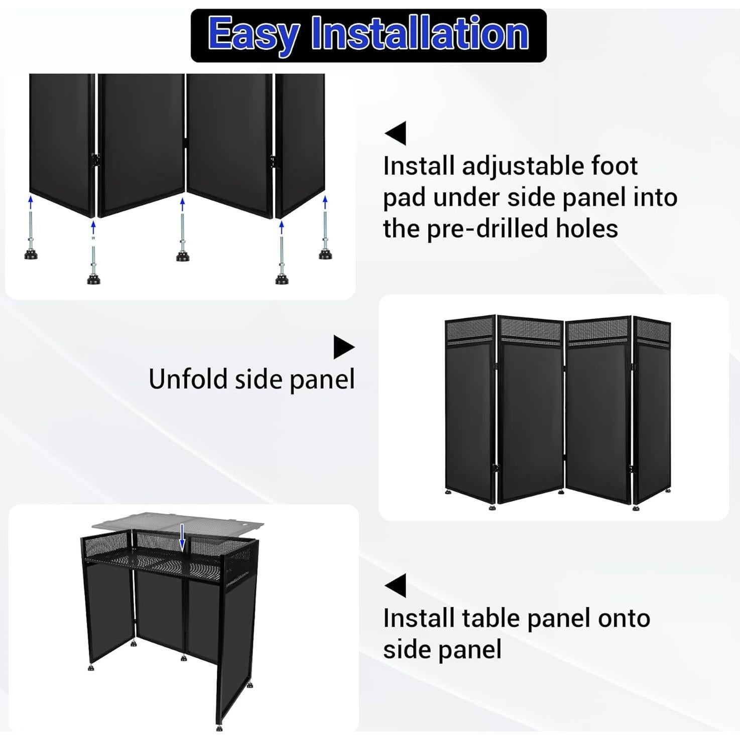 Mesa DJ Plegable Booth de Fachada 101.6x49.8cm con Cortinas