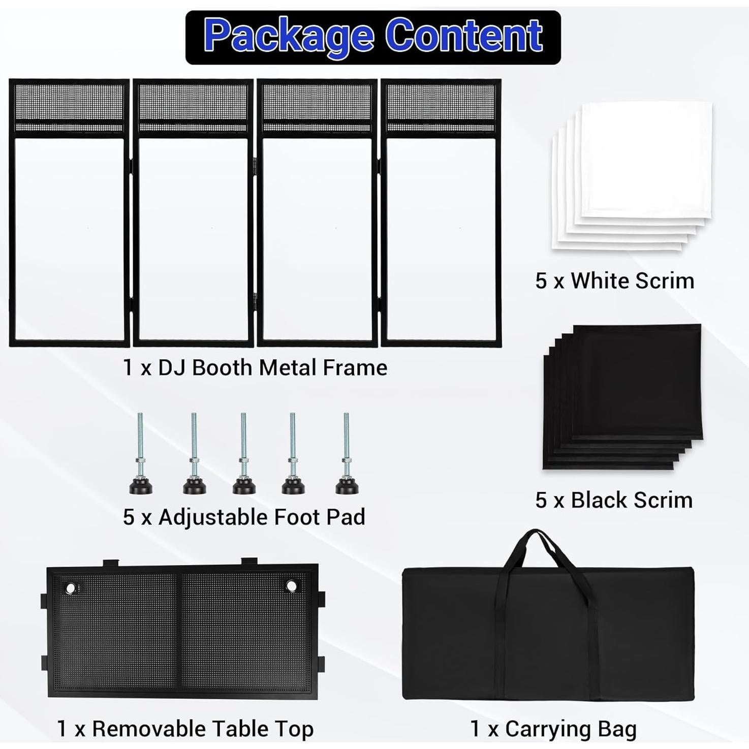 Mesa DJ Plegable Booth de Fachada 101.6x49.8cm con Cortinas