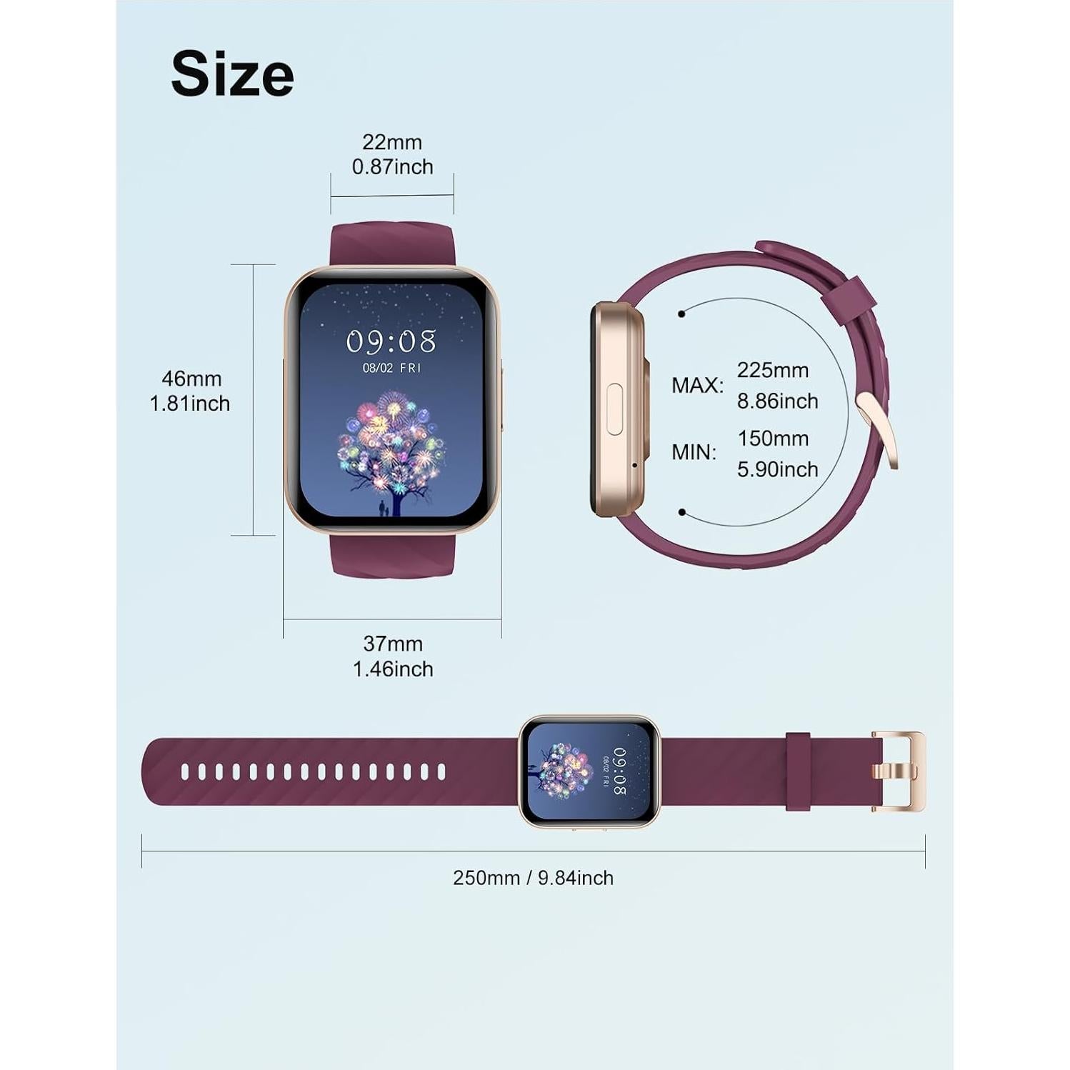 Reloj Inteligente ASIAMENG 1.85" Monitoreo Cardíaco Púrpura