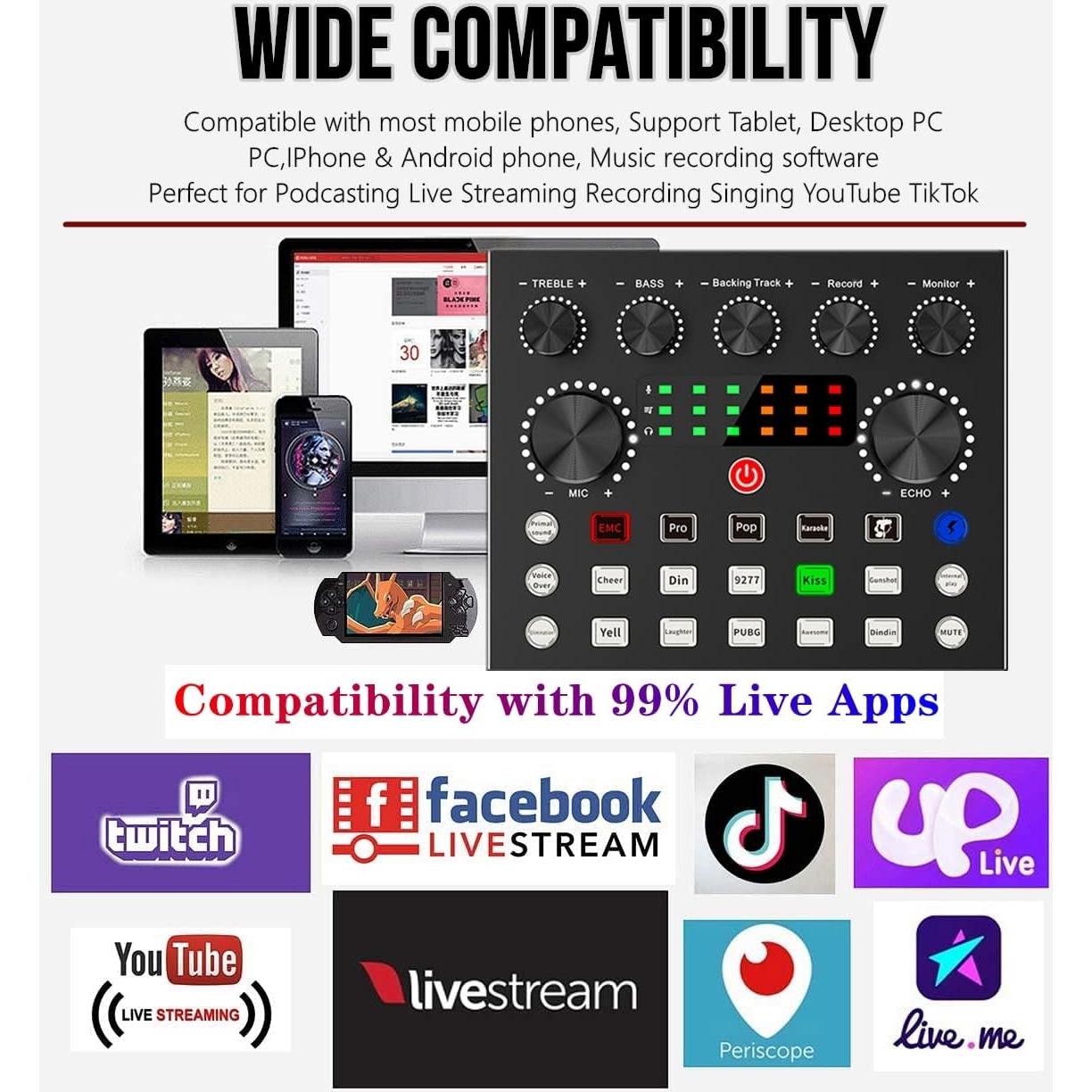 Paquete de Podcast Profesional CofeLife V8S con Micrófono BM800