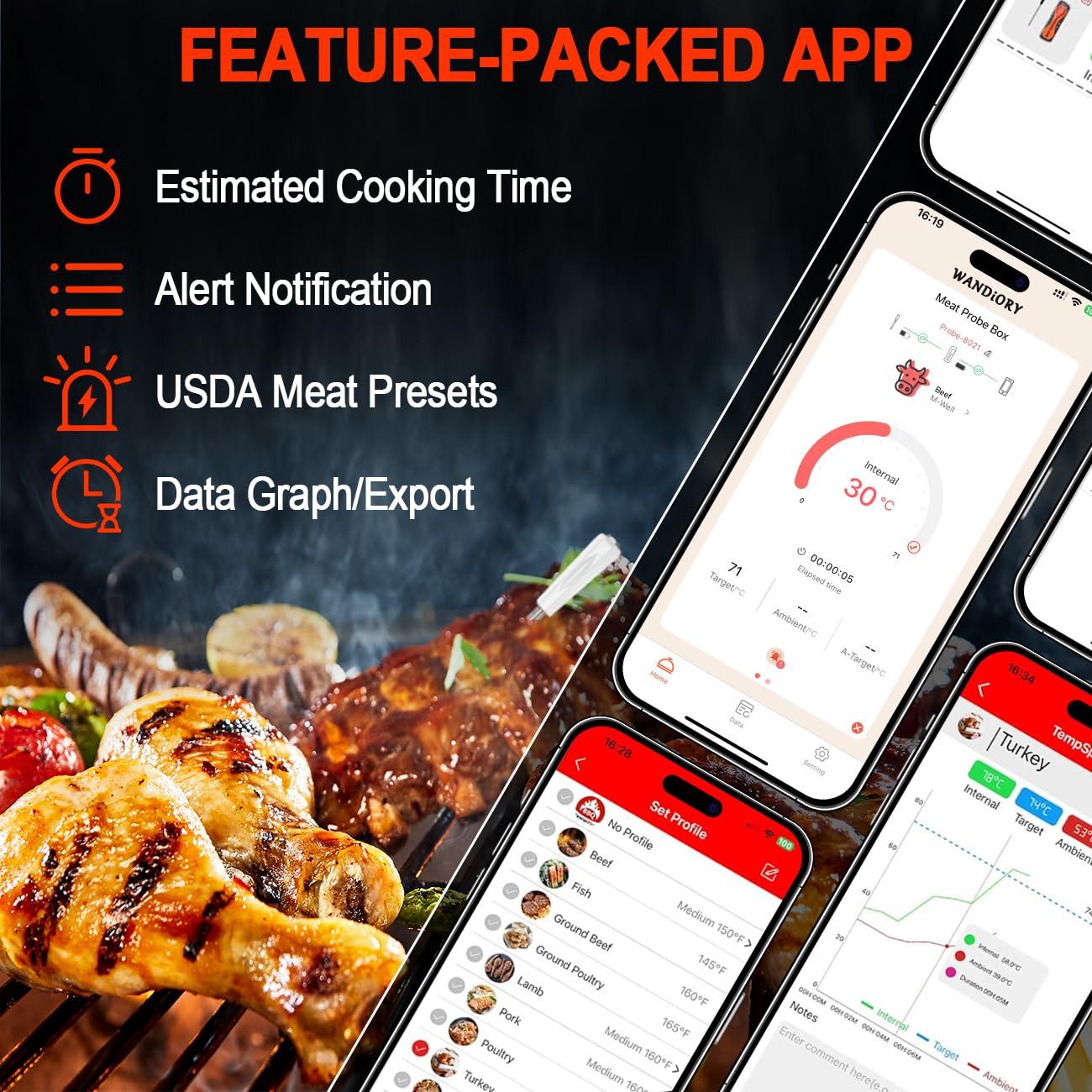 Termómetro de Carne Inalámbrico WANDiORY Bluetooth IPX8