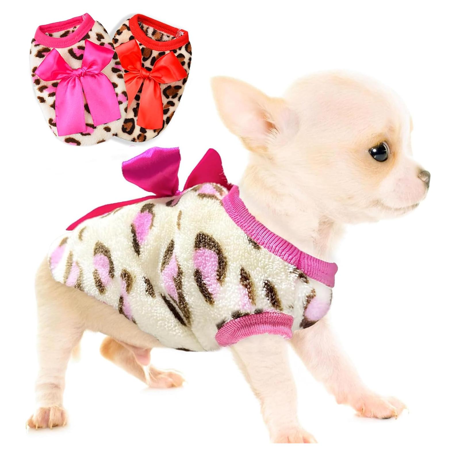 2 Suéteres para Perros XXS Leopardo Rosa y Rojo