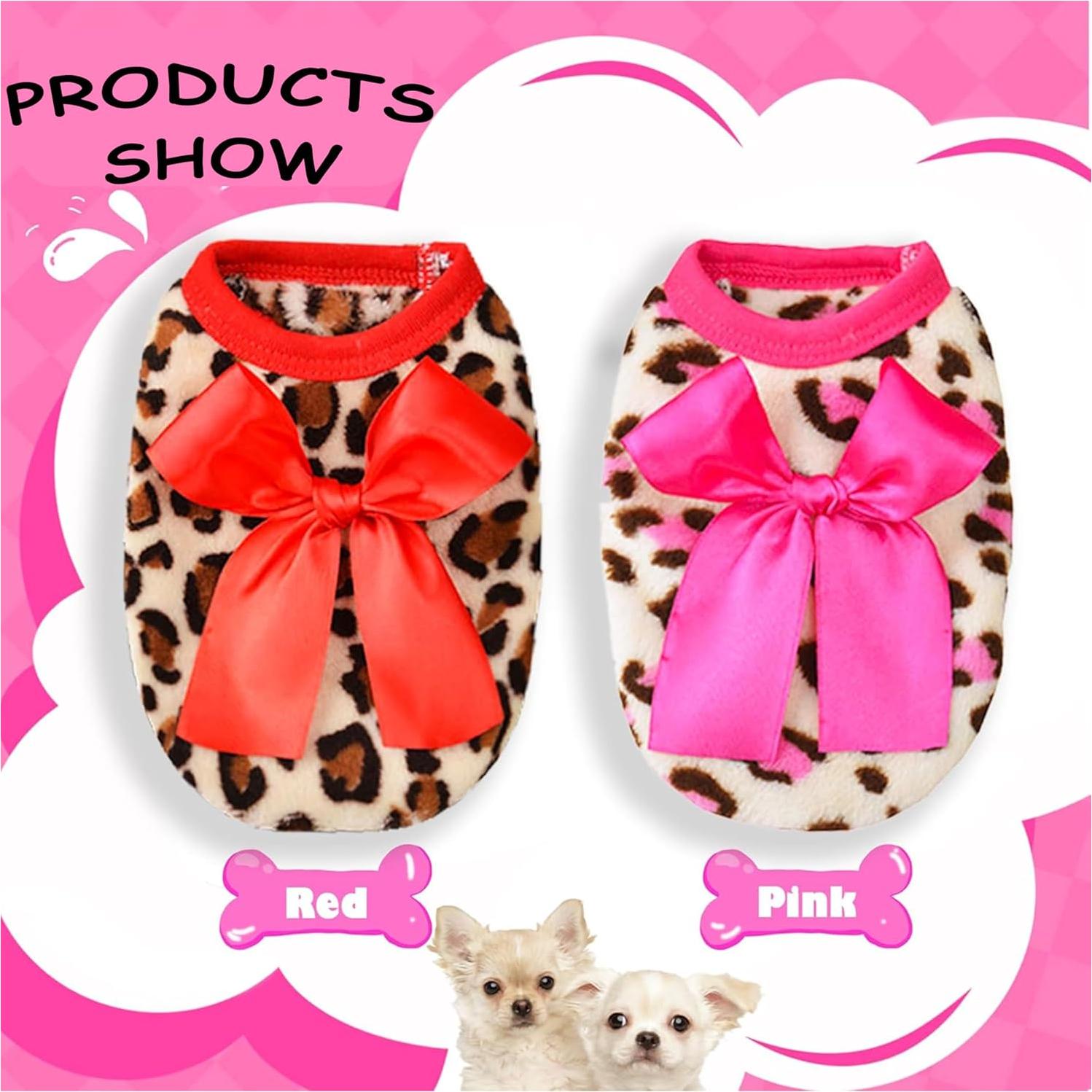 2 Suéteres para Perros XXS Leopardo Rosa y Rojo