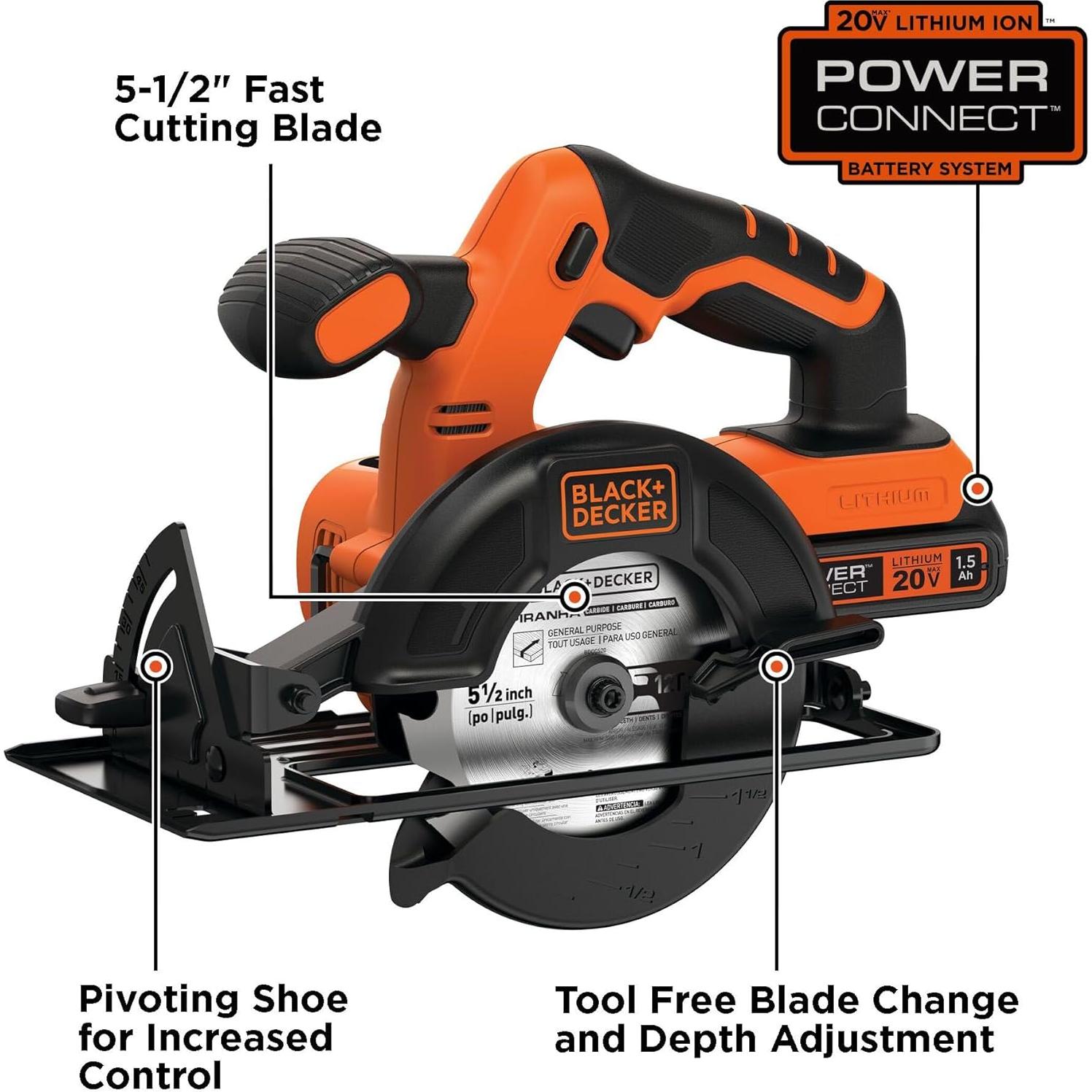 Sierra Circular Inalámbrica BLACK+DECKER 20V 13.97 cm con Batería