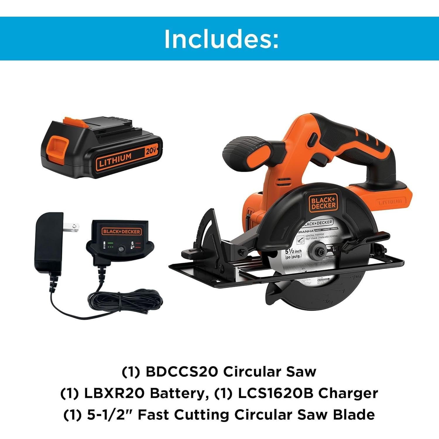 Sierra Circular Inalámbrica BLACK+DECKER 20V 13.97 cm con Batería