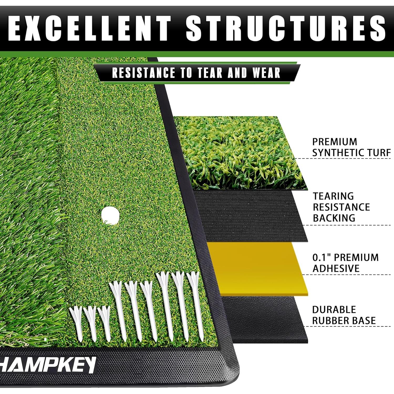 Alfombrilla de Golf CHAMPKEY 33x43 cm con 9 Tees y Goma