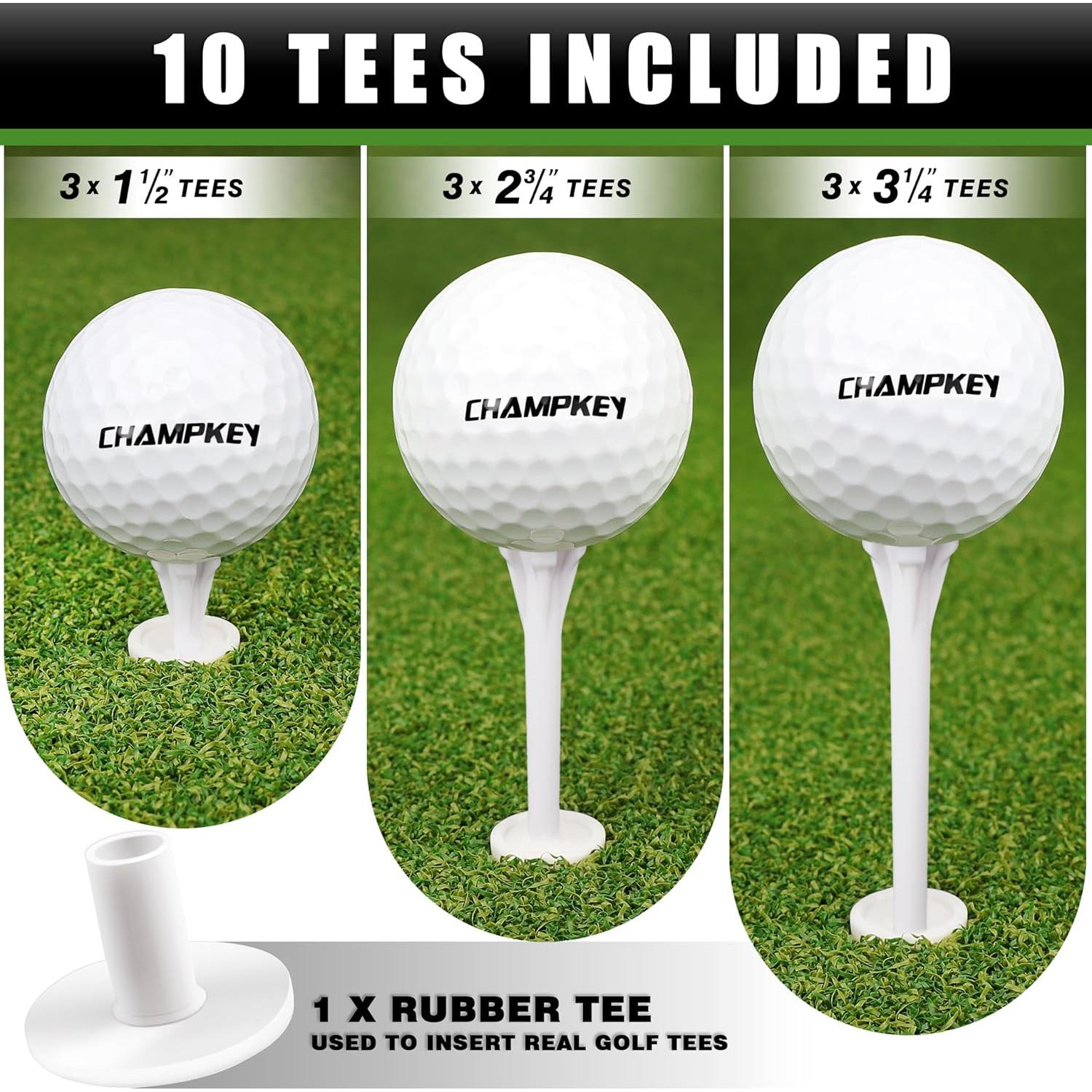 Alfombrilla de Golf CHAMPKEY 33x43 cm con 9 Tees y Goma