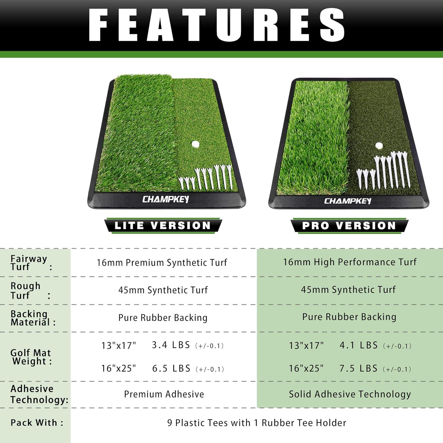 Alfombrilla de Golf CHAMPKEY 33x43 cm con 9 Tees y Goma