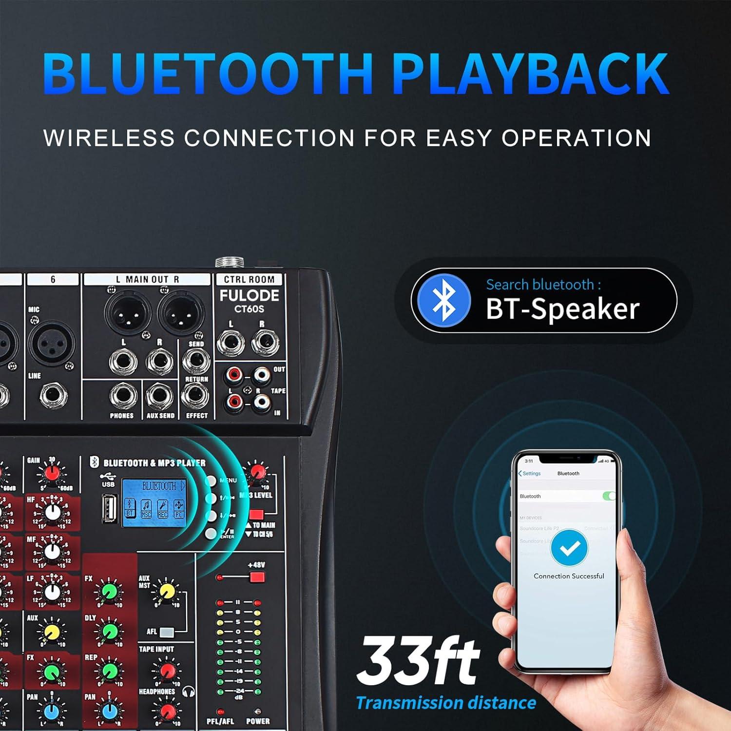 Mezclador de Audio FULODE CT60 6 Canales Bluetooth USB