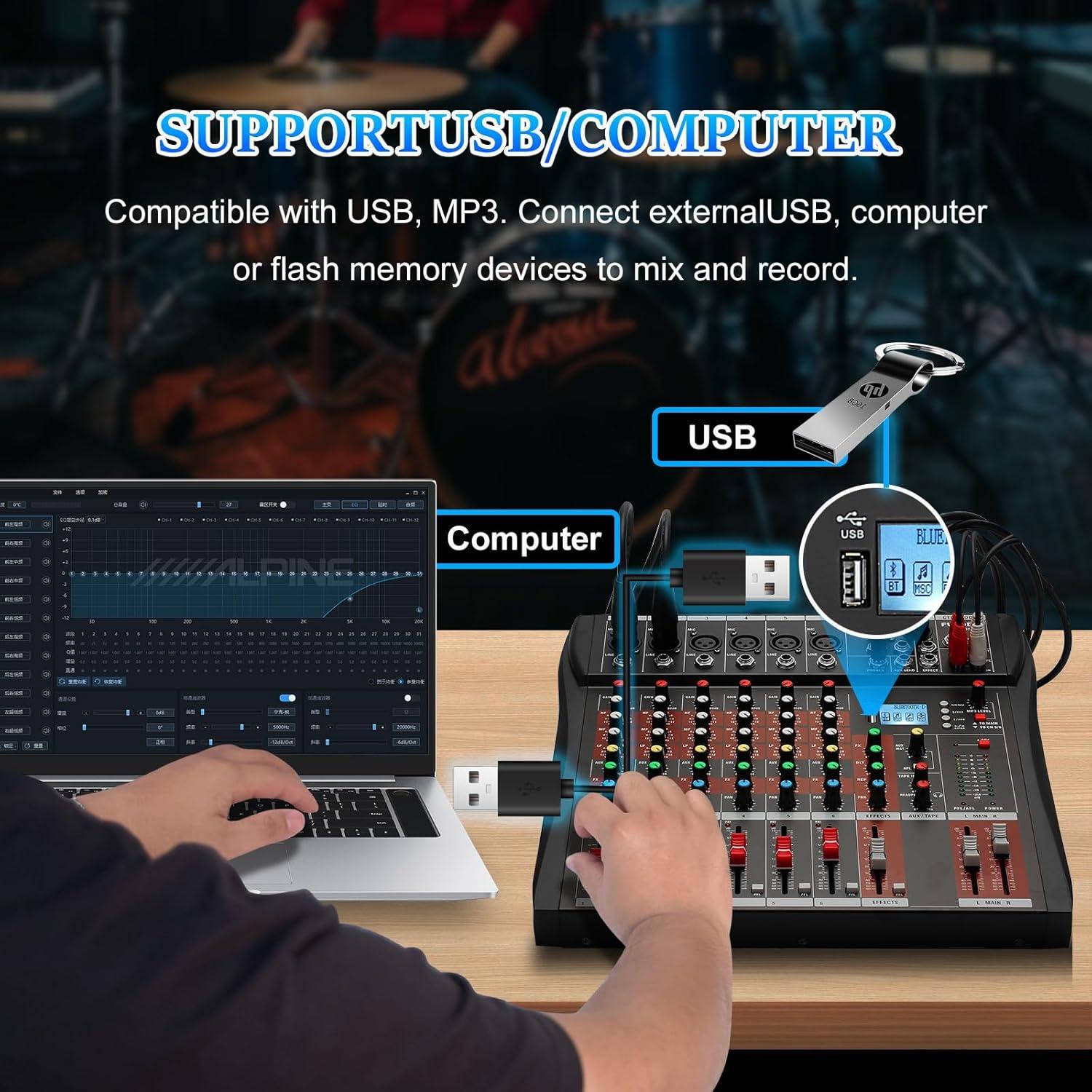 Mezclador de Audio FULODE CT60 6 Canales Bluetooth USB
