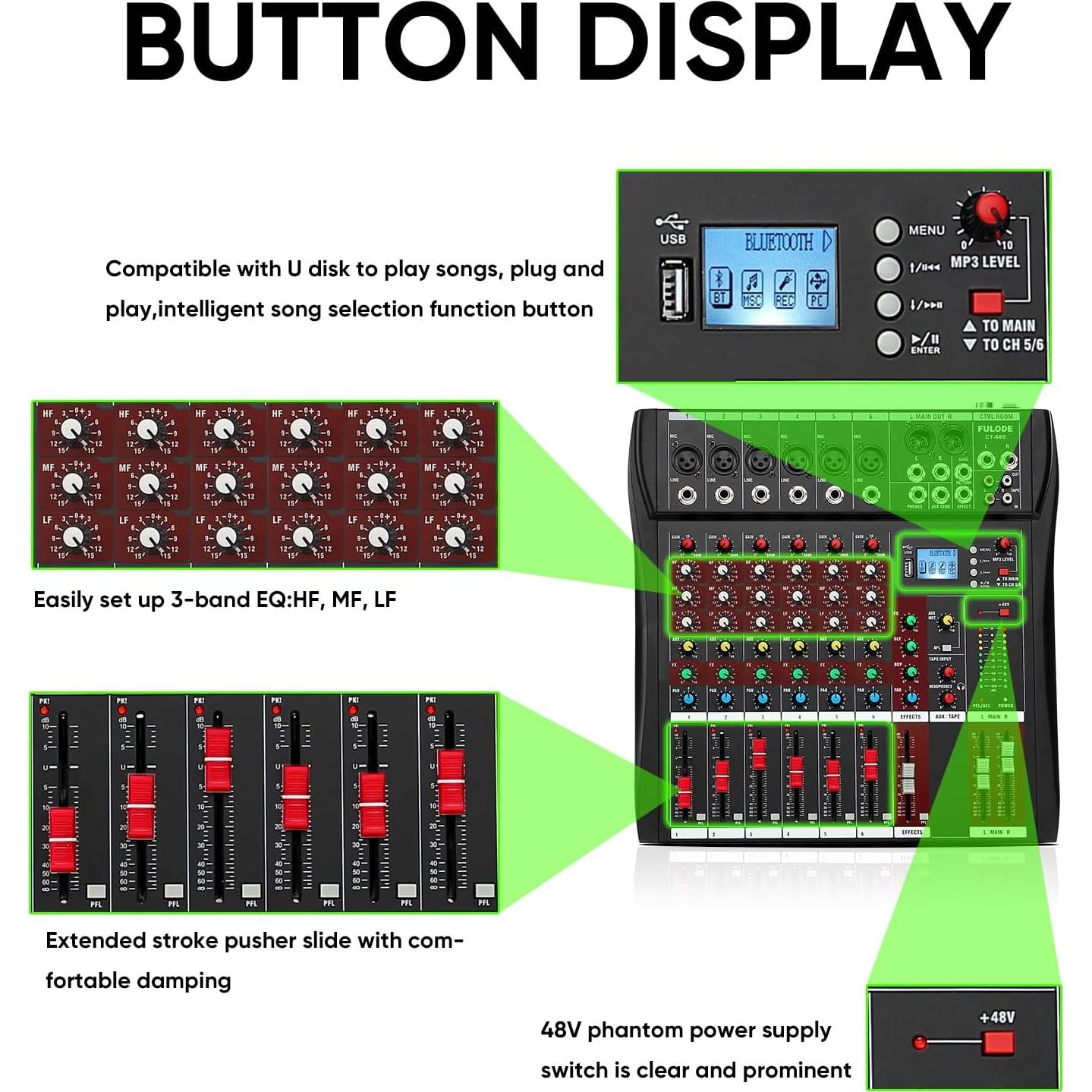 Mezclador de Audio FULODE CT60 6 Canales Bluetooth USB