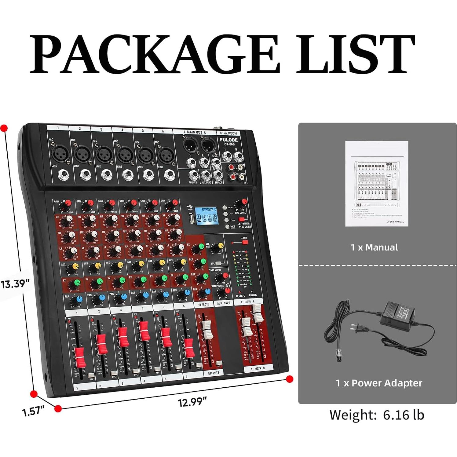 Mezclador de Audio FULODE CT60 6 Canales Bluetooth USB