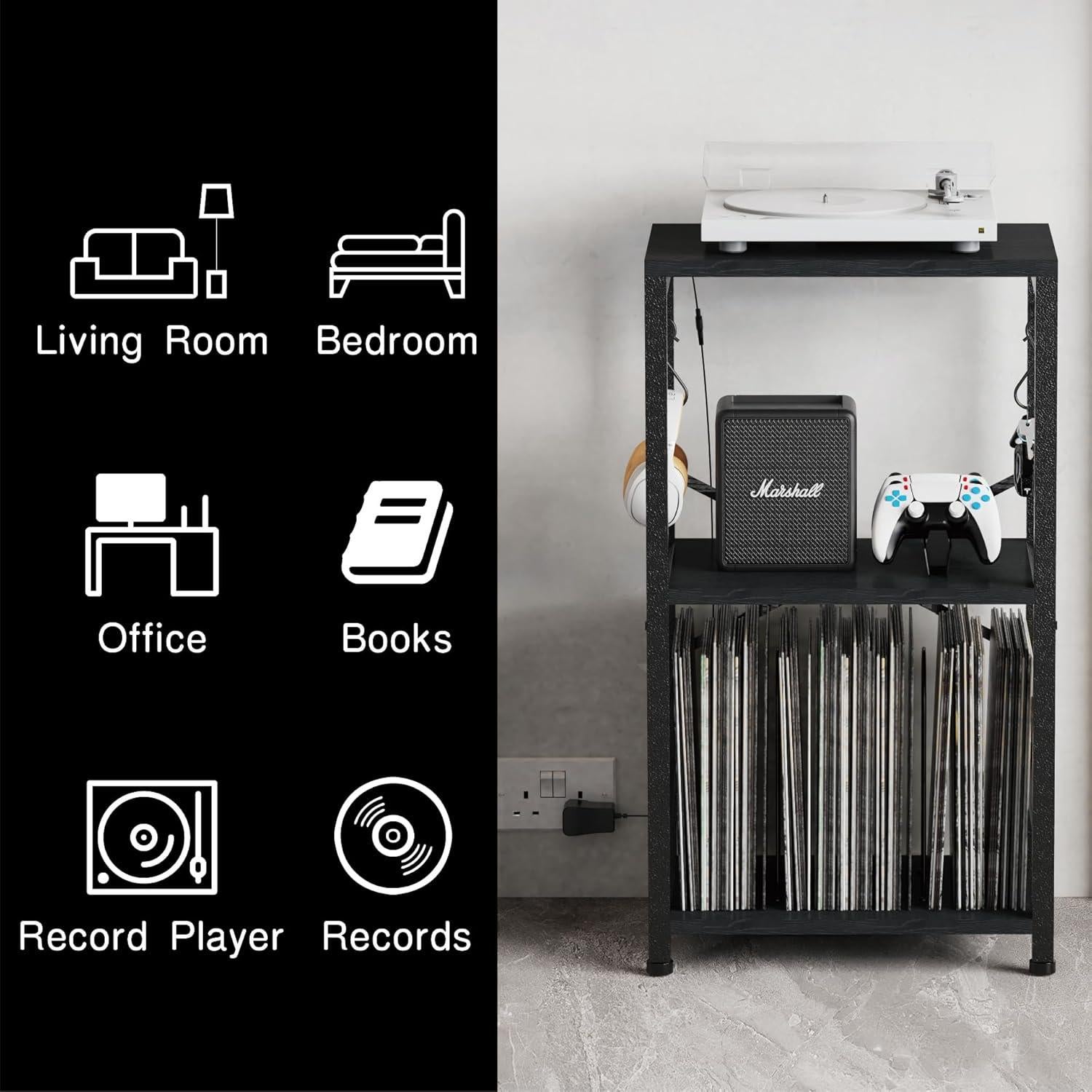 Mesa Lateral YAKANJ con Luz LED y Almacenamiento de Vinilos