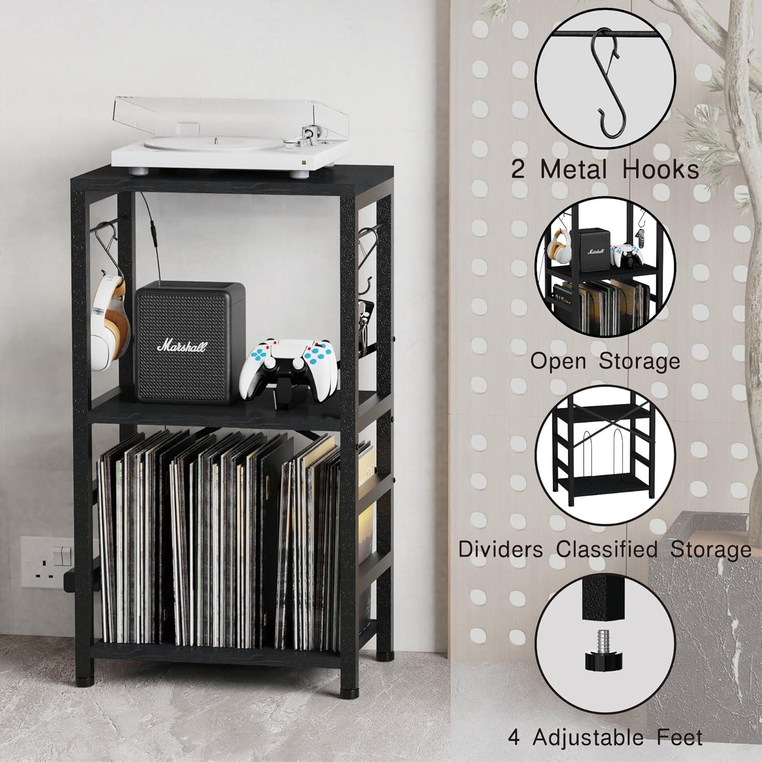 Mesa Lateral YAKANJ con Luz LED y Almacenamiento de Vinilos