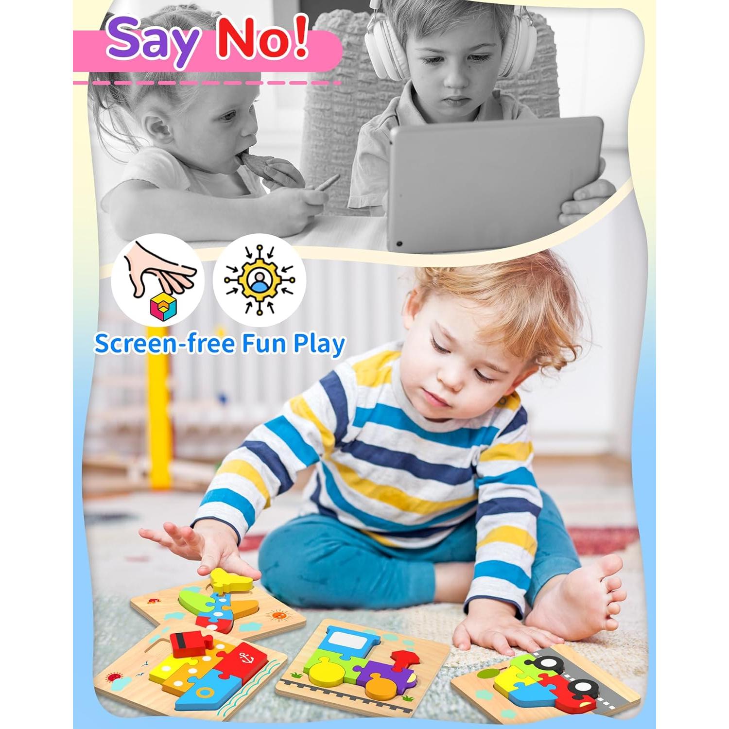 Rompecabezas de Madera Montessori Oomloid 4 Vehículos 1-3 Años