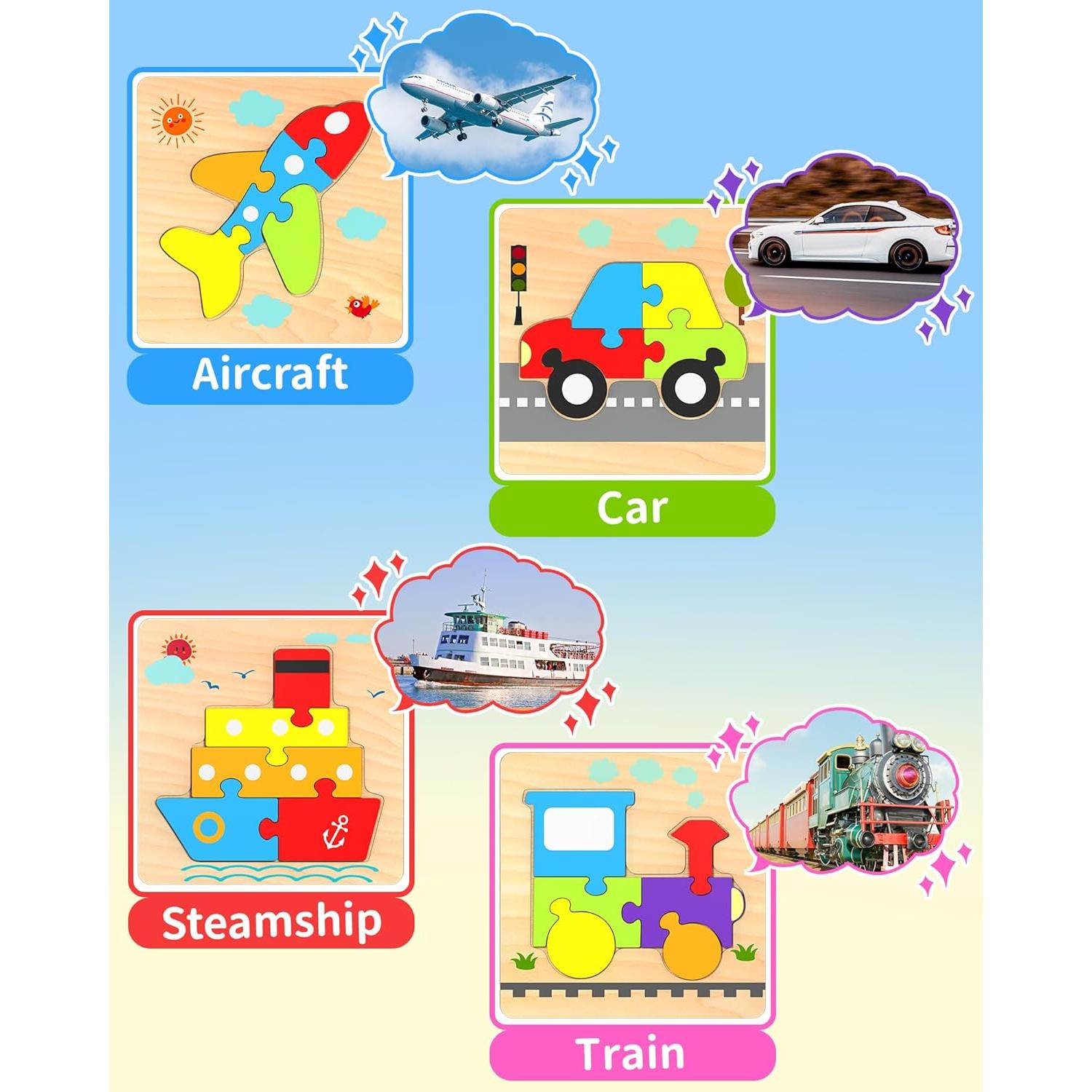 Rompecabezas de Madera Montessori Oomloid 4 Vehículos 1-3 Años