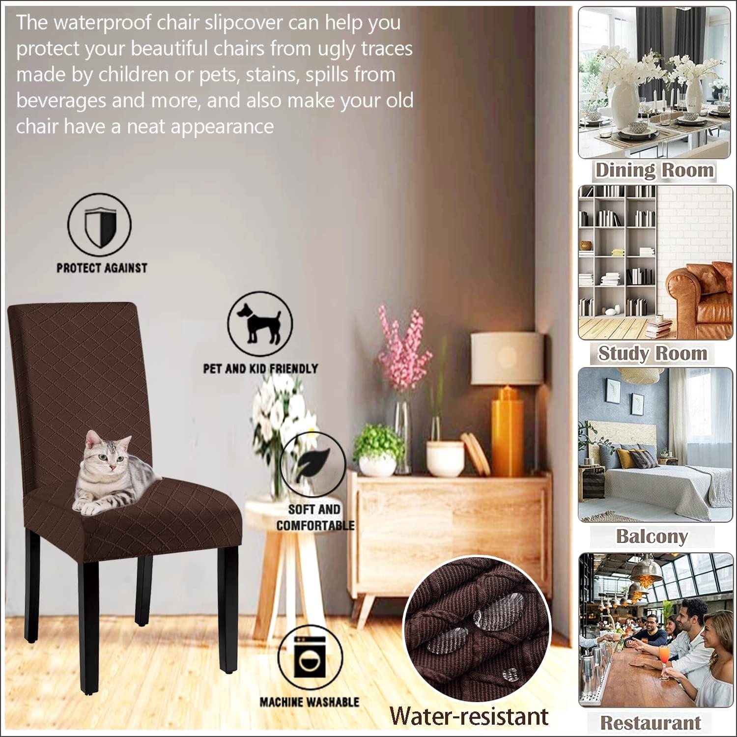 Funda de Silla Impermeable BOGUANG Juego de 4 Café